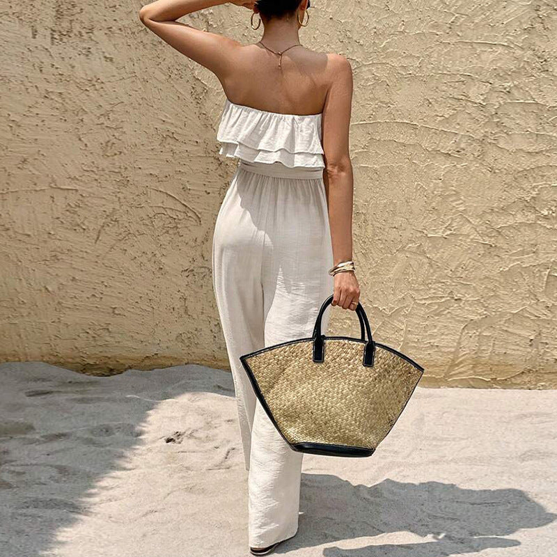 Sleeveless Tube Top Ruffled Jumpsuit