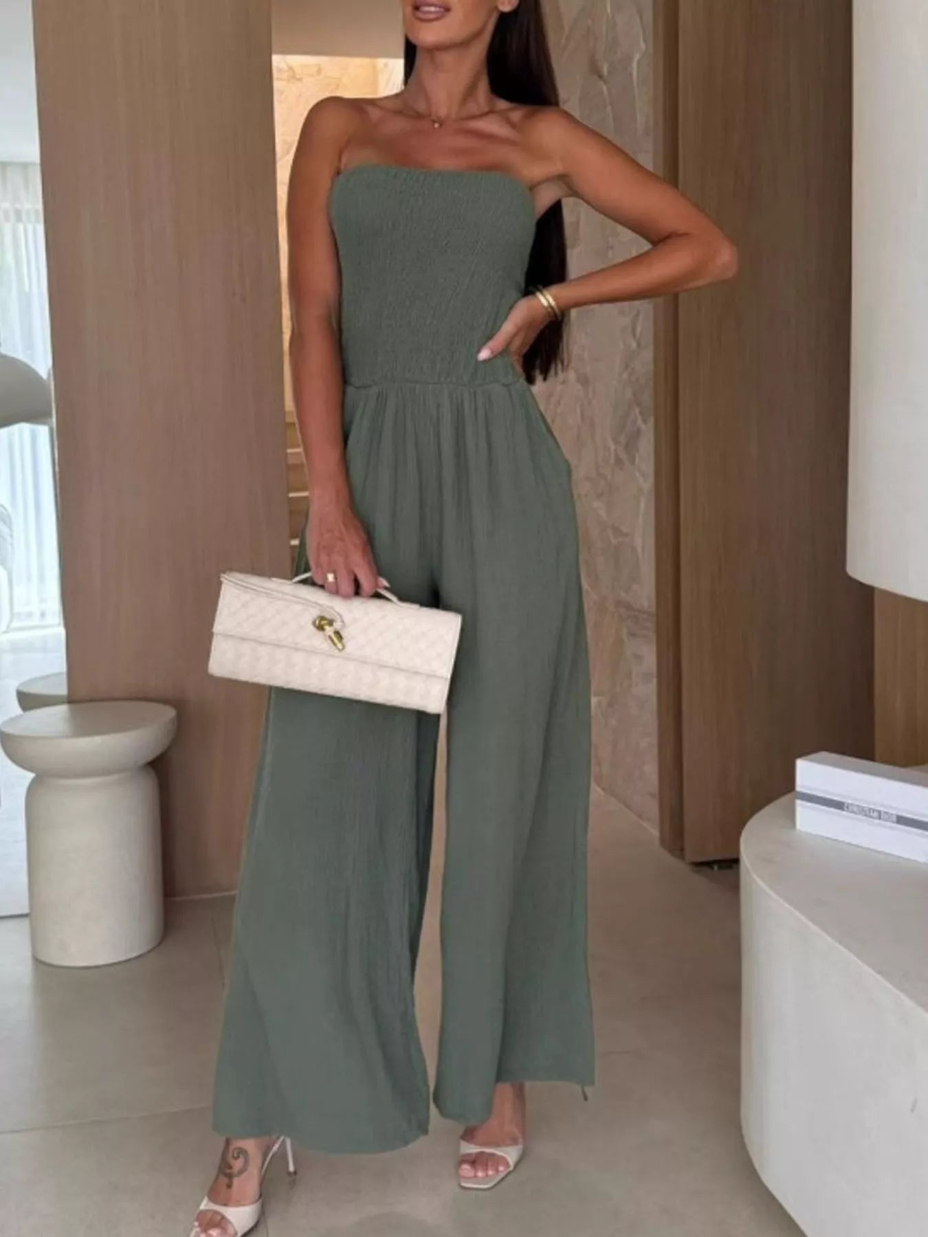 Smocked Tube Wide - Leg Jumpsuit - Salt & Stone