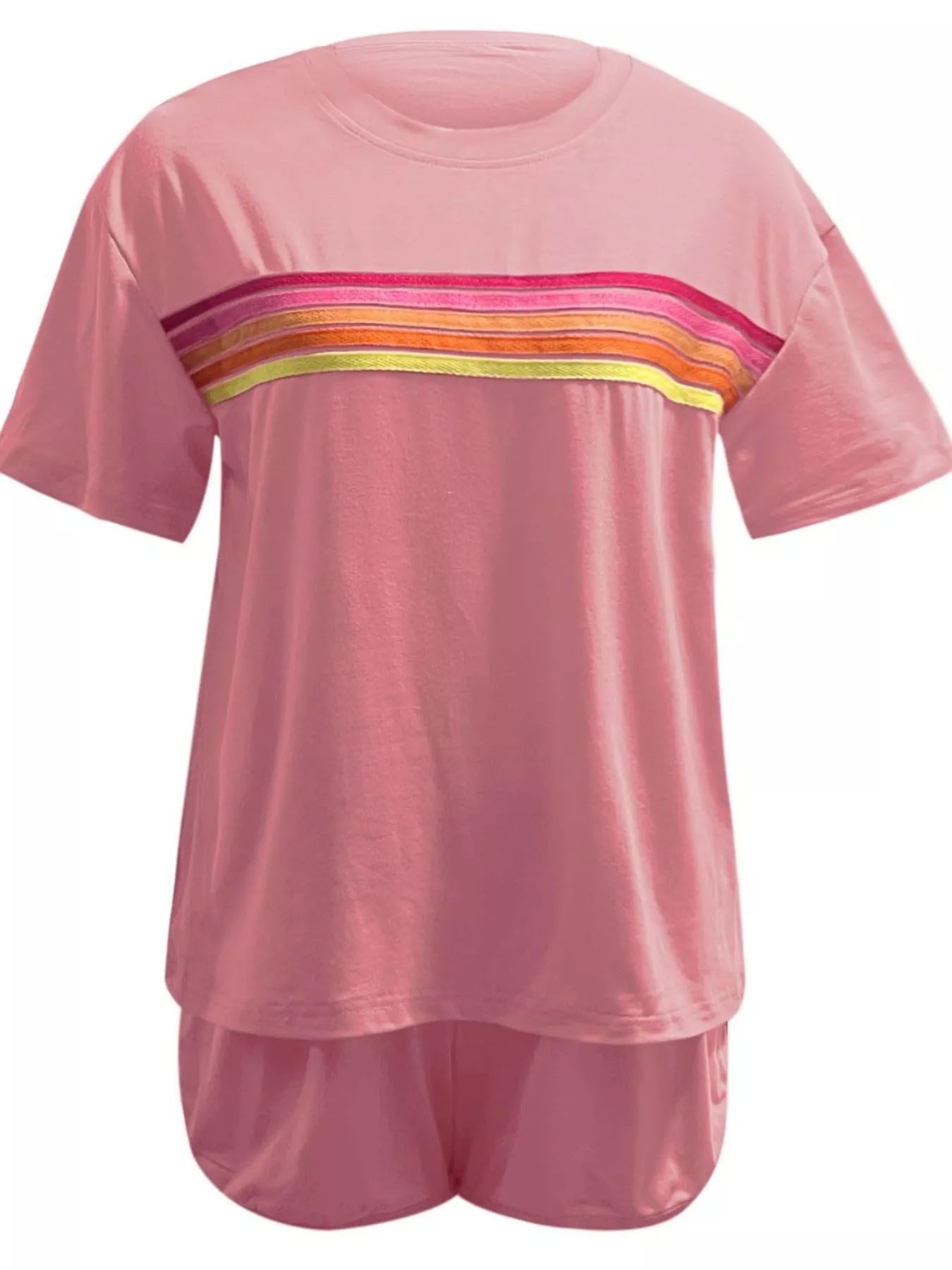 Rainbow Striped Round Neck Top and Shorts Set - Salt & Stone