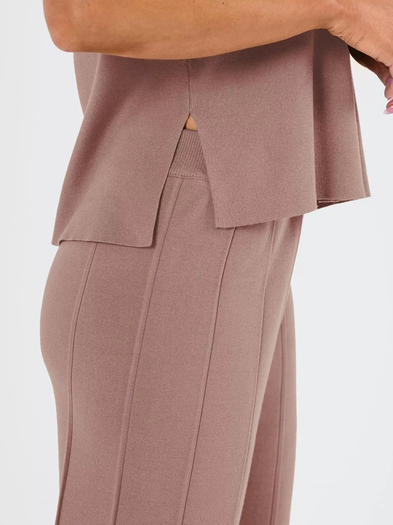 Casual Solid Color Cap Sleeve Top and Pants Knit Set - Salt & Stone