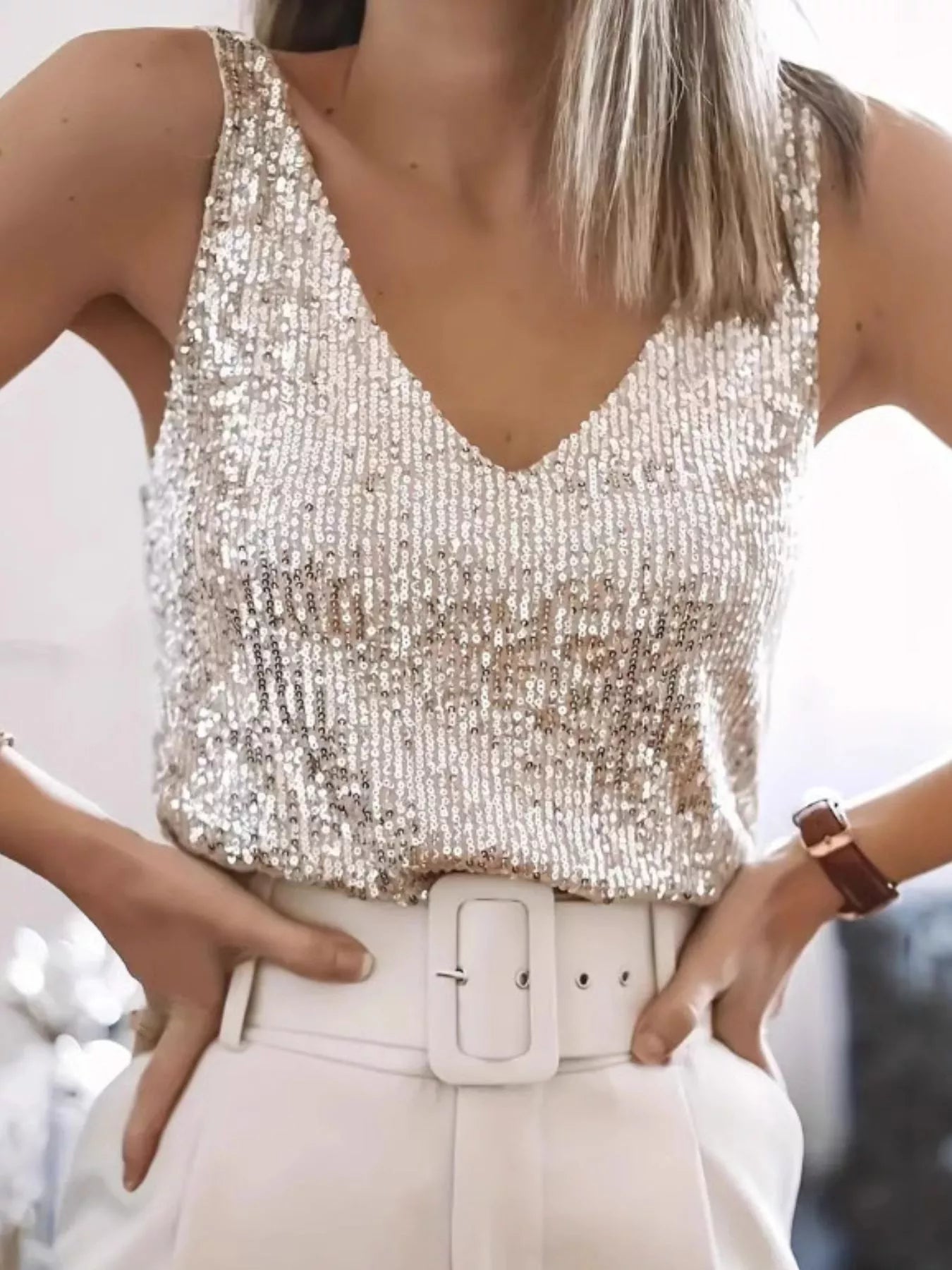 Sequin V - Neck Tank Top - Salt & Stone