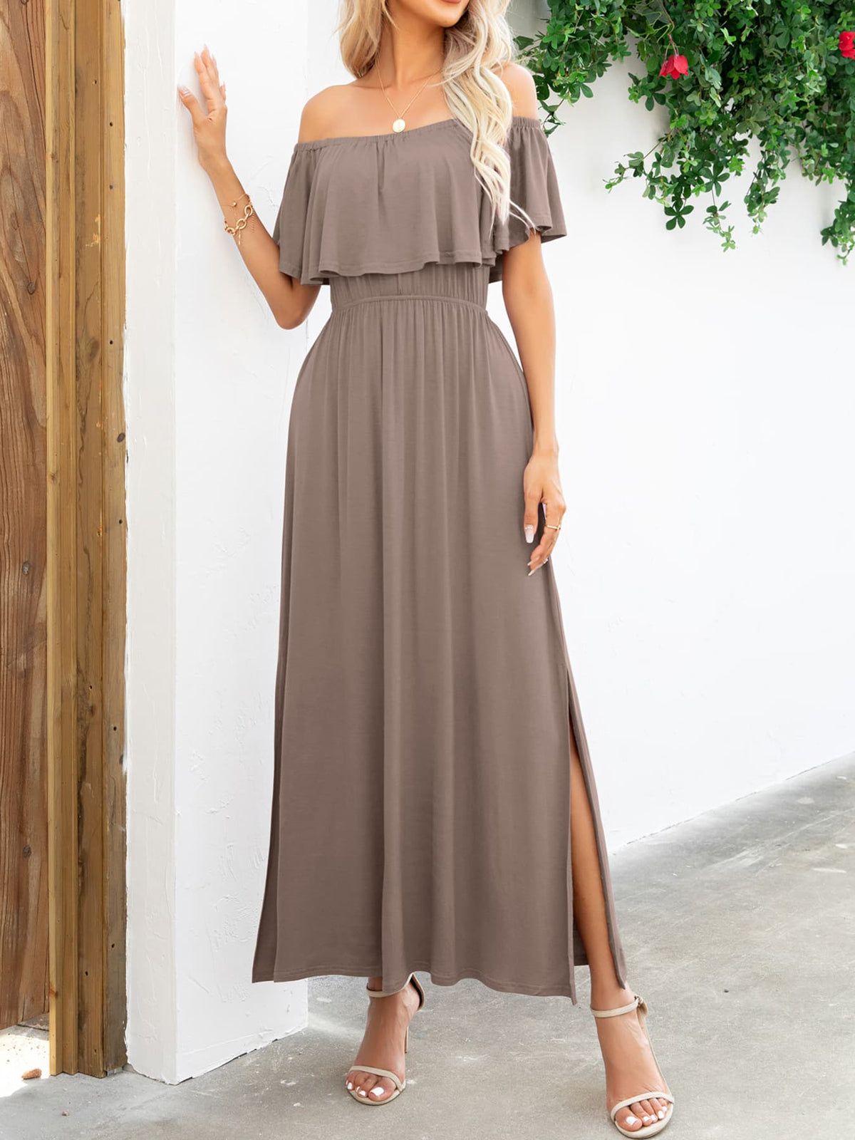 Off-Shoulder Slit Maxi Dress - Salt & Stone