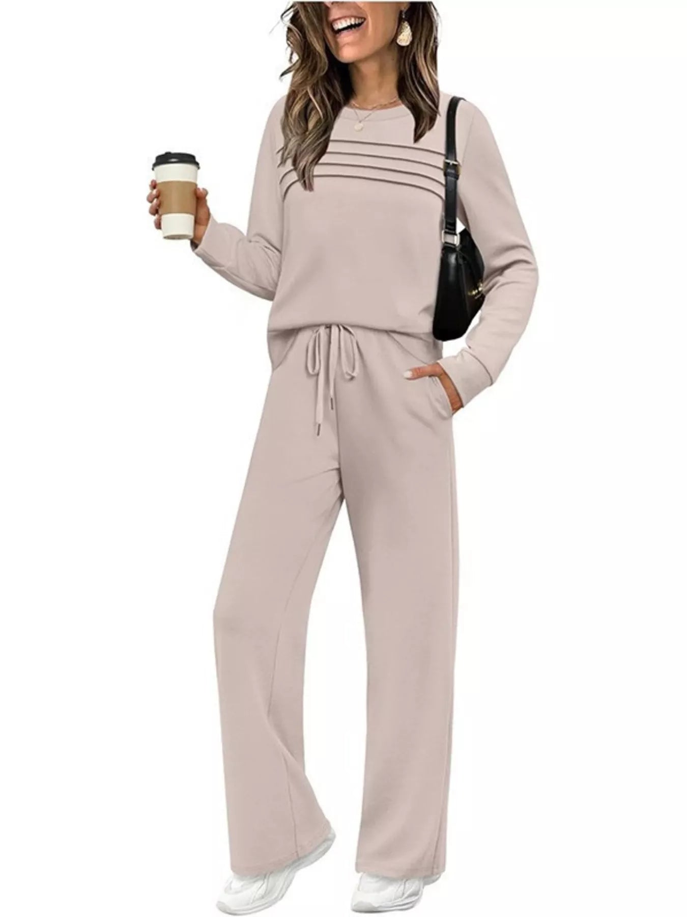 Full Size Long Sleeve Round Neck Top and Pants Set Plus Size - Salt & Stone