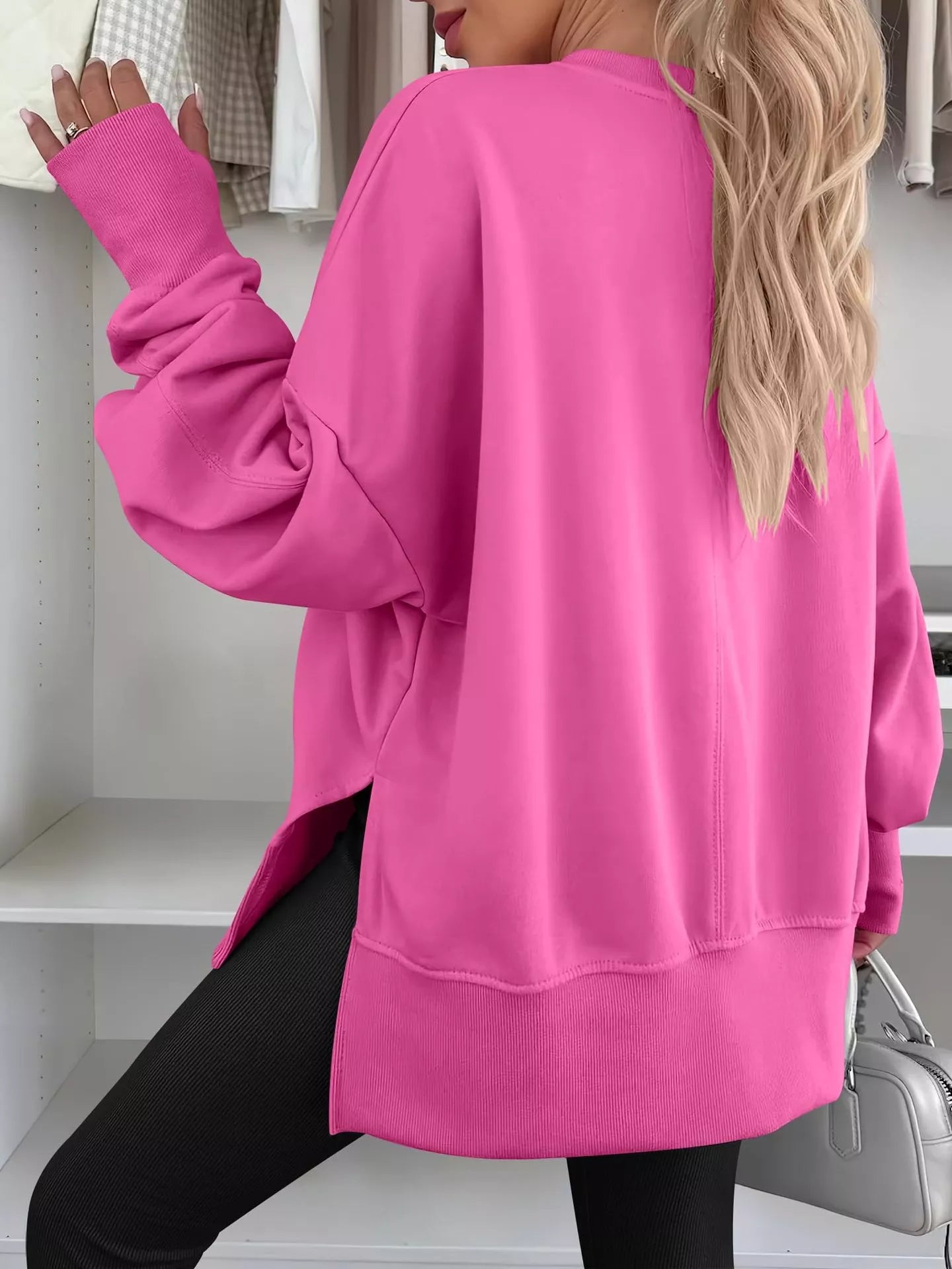 Side Slit Round Neck Long Sleeve Sweatshirt - Salt & Stone