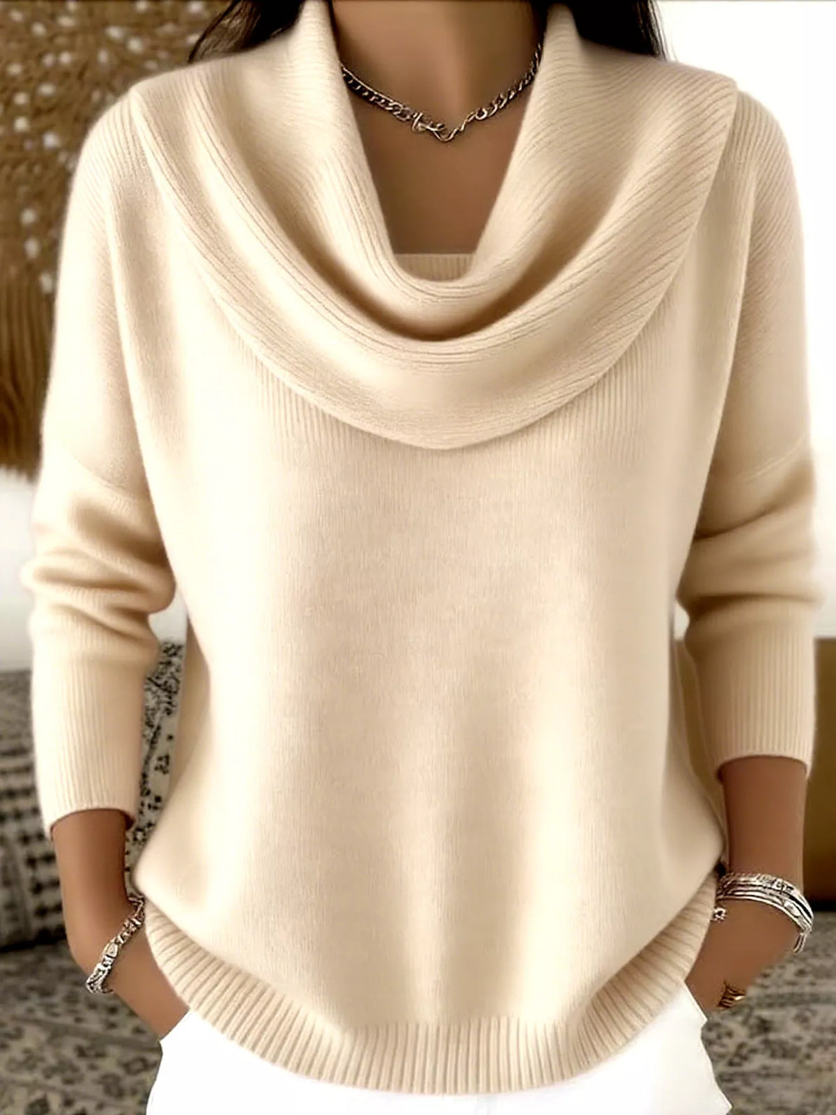 Full Size Cowl Neck Solid Color Sweater Plus Size - Salt & Stone