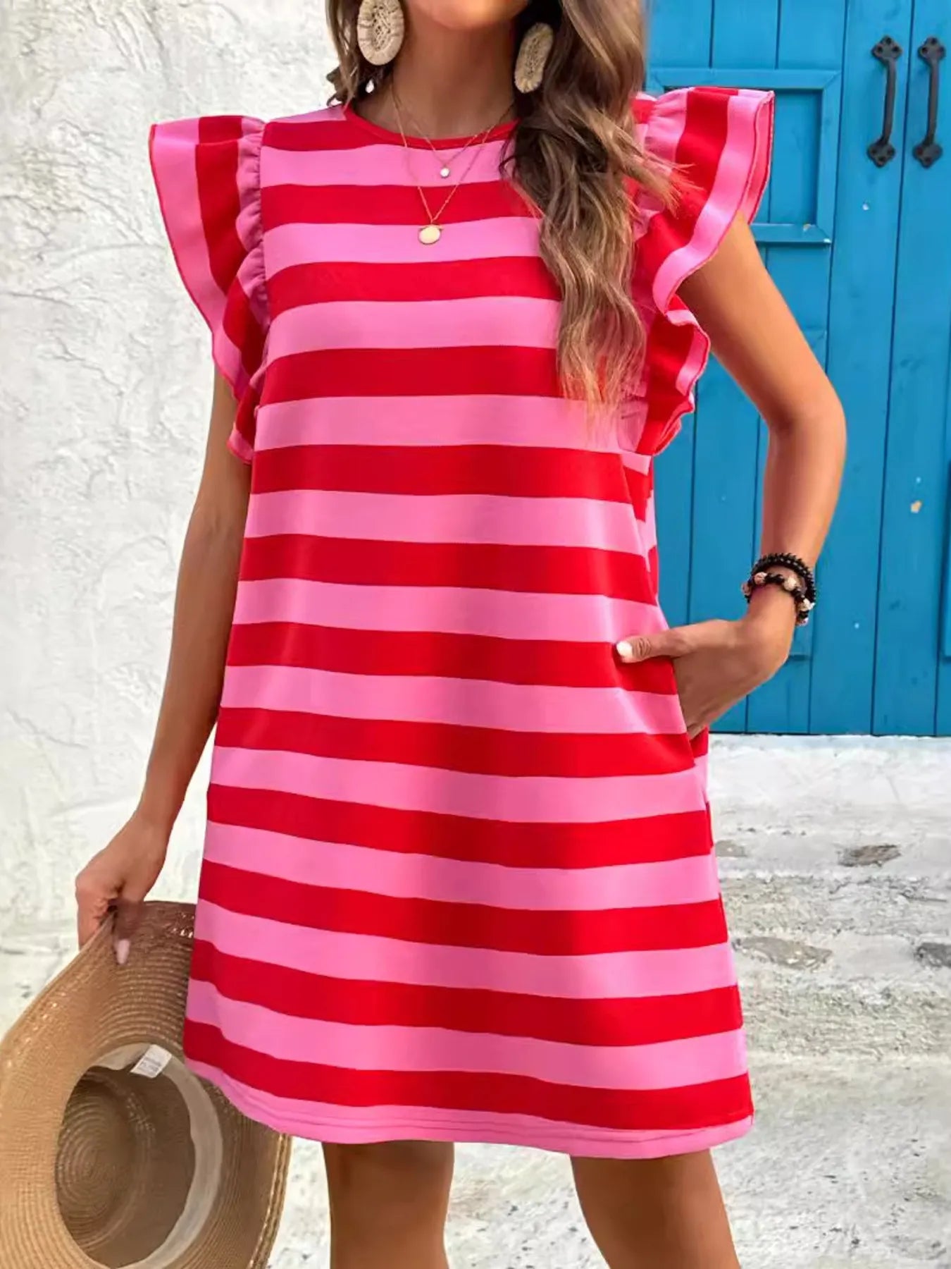 Striped Ruffle Sleeve Casual Summer Dress - Salt & Stone