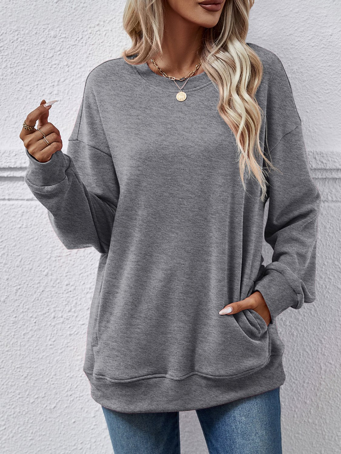 Dropped Shoulder Sweatshirt with Pockets - Salt & Stone