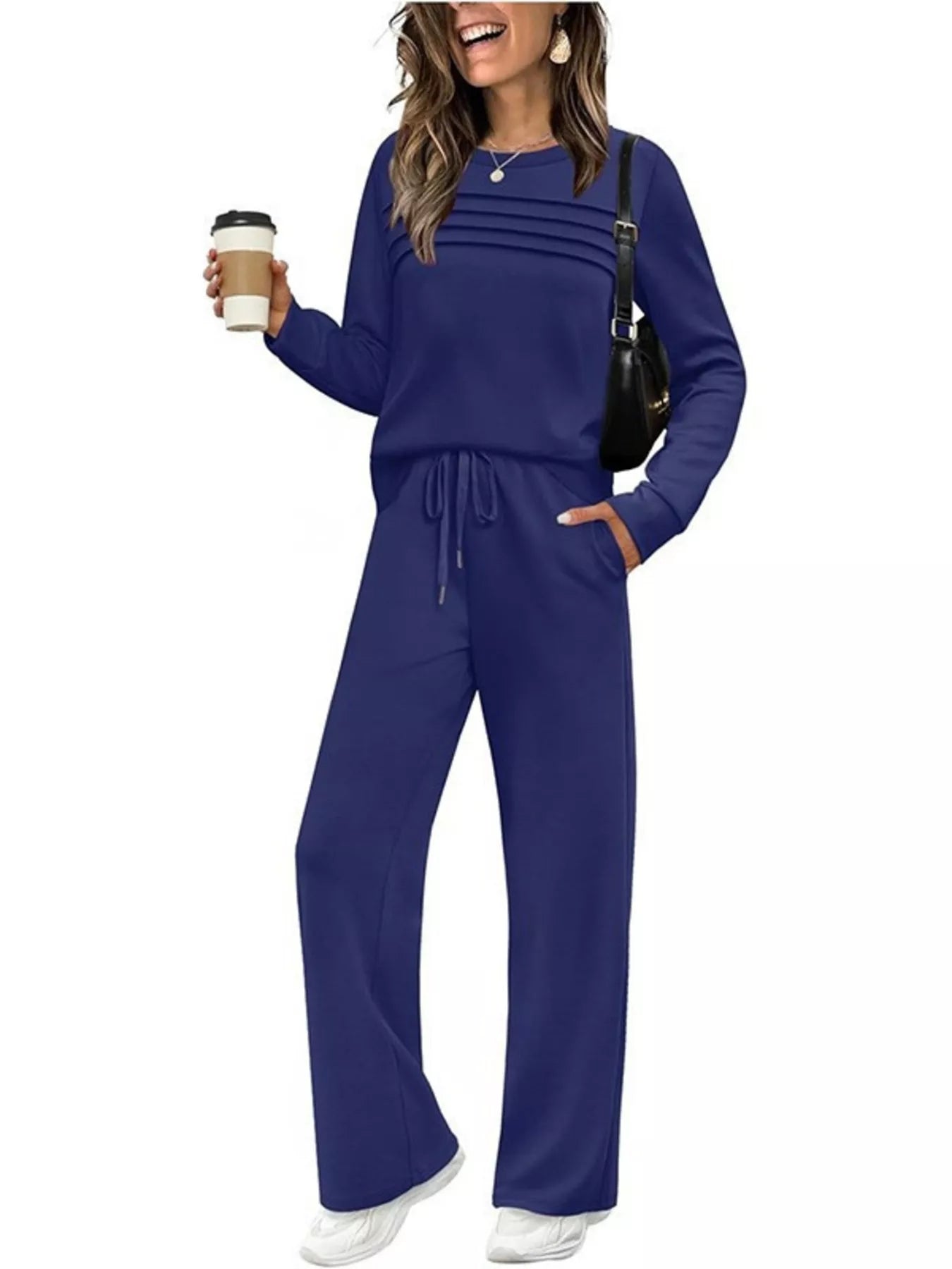 Full Size Long Sleeve Round Neck Top and Pants Set Plus Size - Salt & Stone