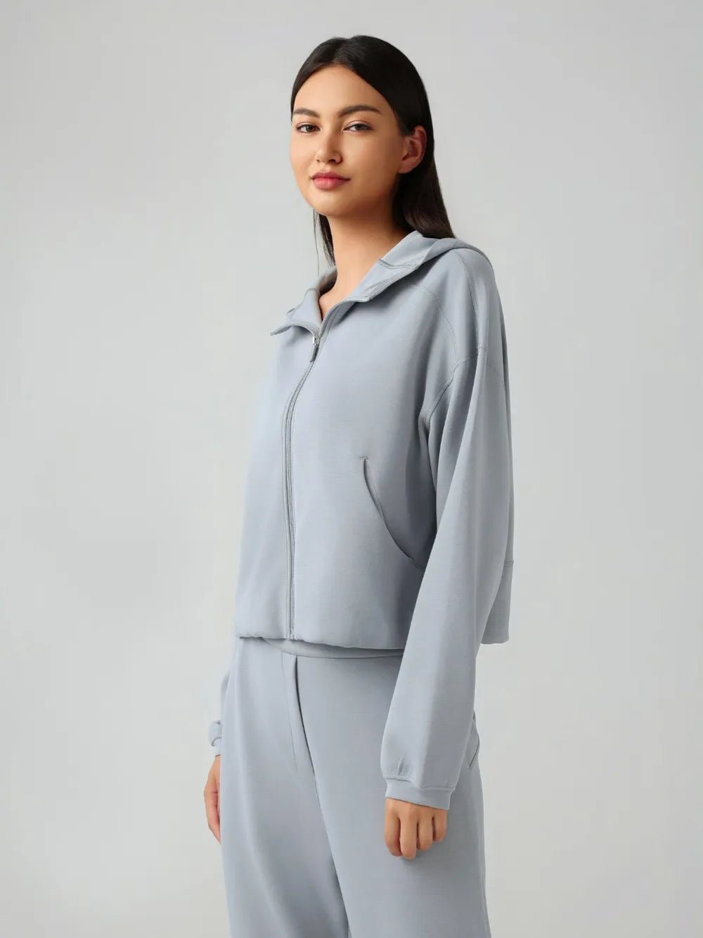 Millennia Zip Up Dropped Shouder Active Hooded - Salt & Stone