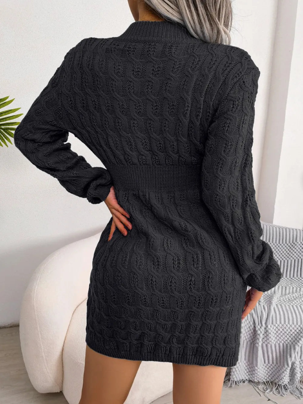 Cable - Knit Round Neck Mini Wrap Sweater Dress - Salt & Stone