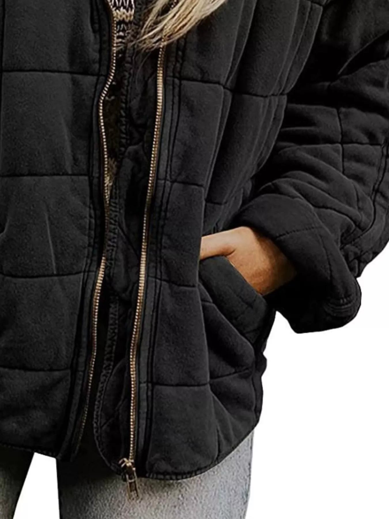 Full Size Zip Up Quilted Bomber Jacket Plus Size - Salt & Stone
