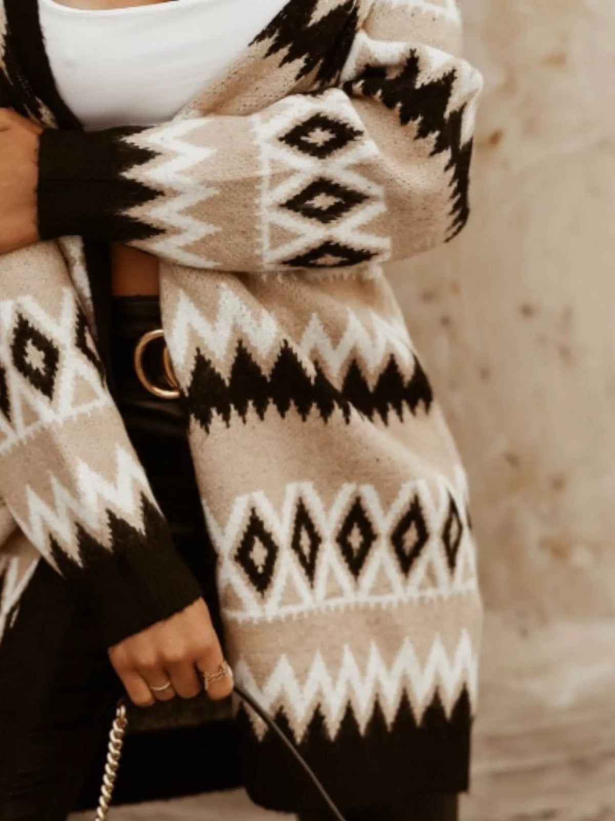 Geometric Pattern Open Front Cardigan - Salt & Stone