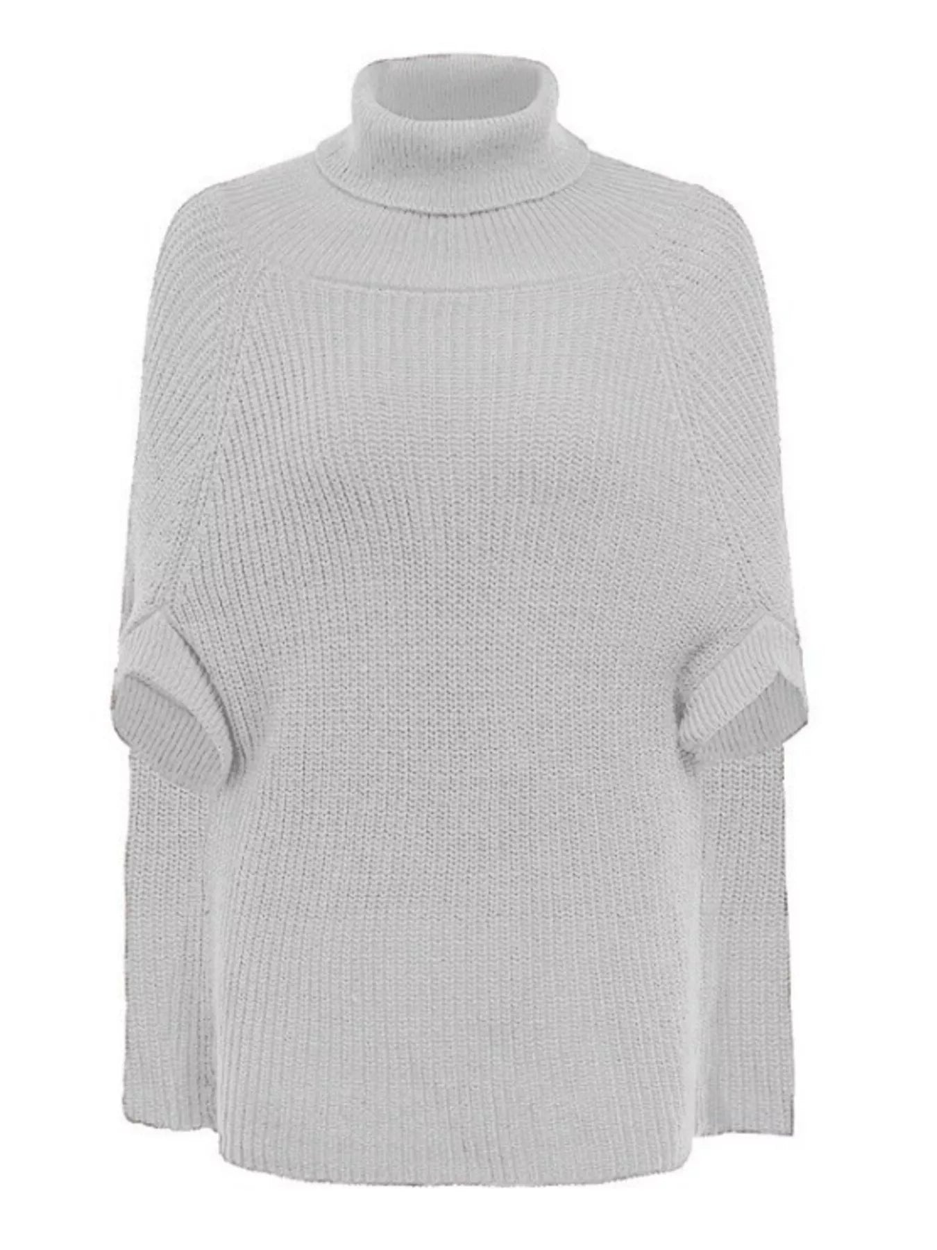 Full Size Turtleneck Knitted Cape Sweater Plus Size - Salt & Stone