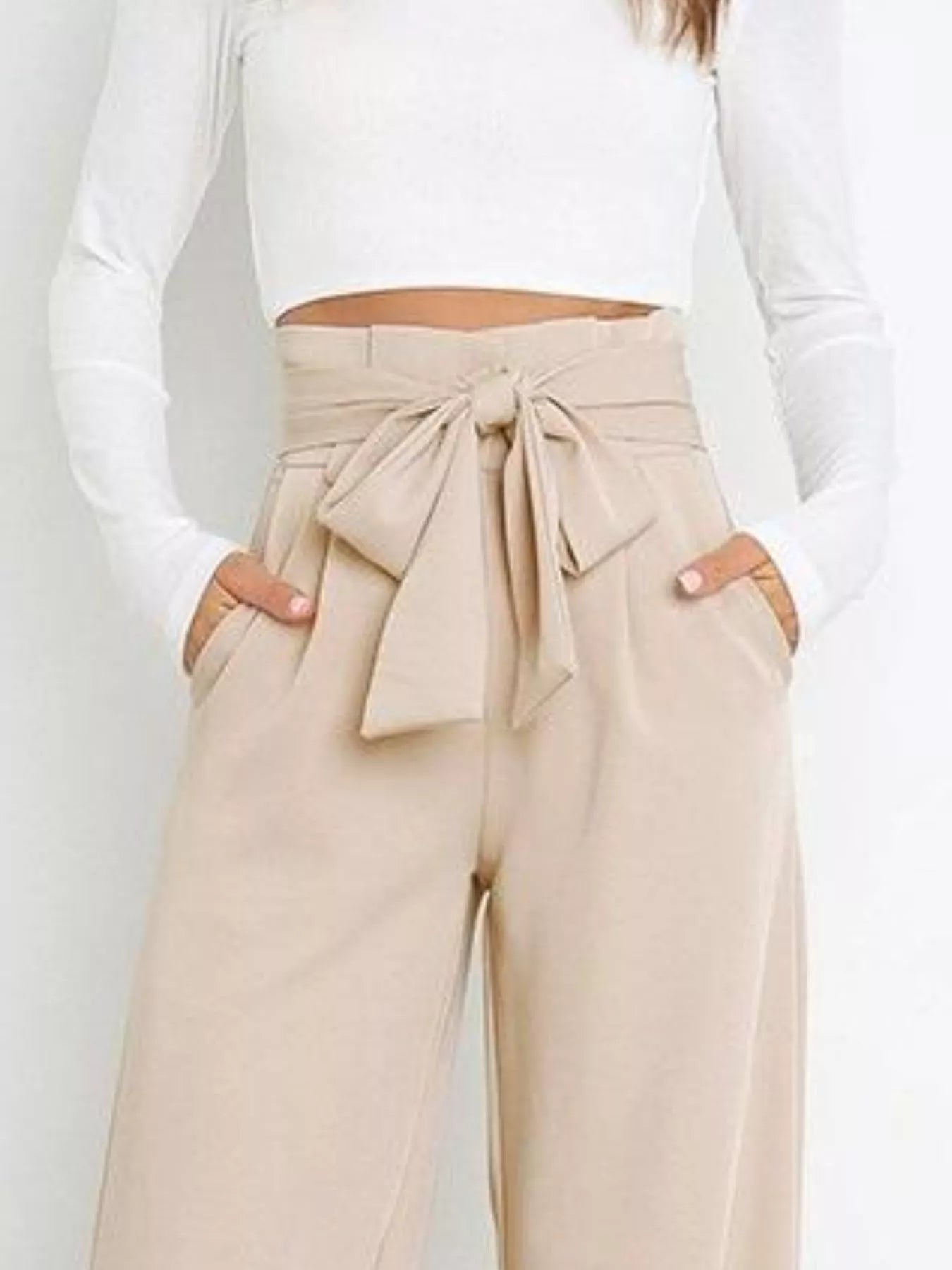 High Waist Tie Front Wide Leg Pants - Salt & Stone