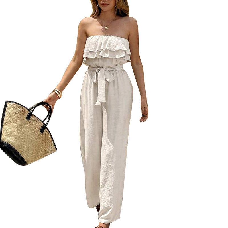 Sleeveless Tube Top Ruffled Jumpsuit