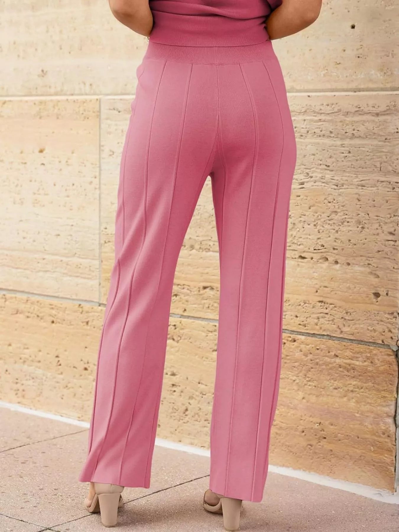 Casual Solid Color Cap Sleeve Top and Pants Knit Set - Salt & Stone