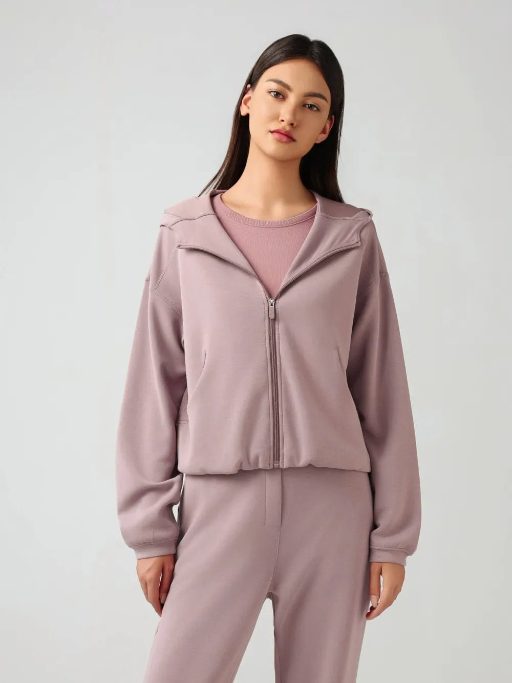 Millennia Zip Up Dropped Shouder Active Hooded - Salt & Stone