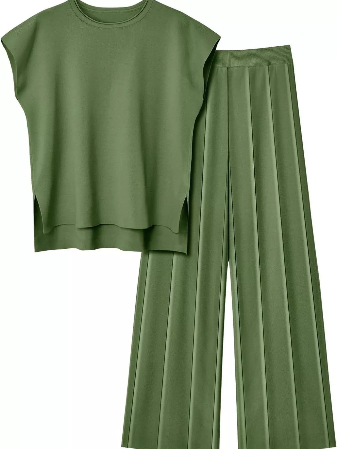 Casual Solid Color Cap Sleeve Top and Pants Knit Set - Salt & Stone