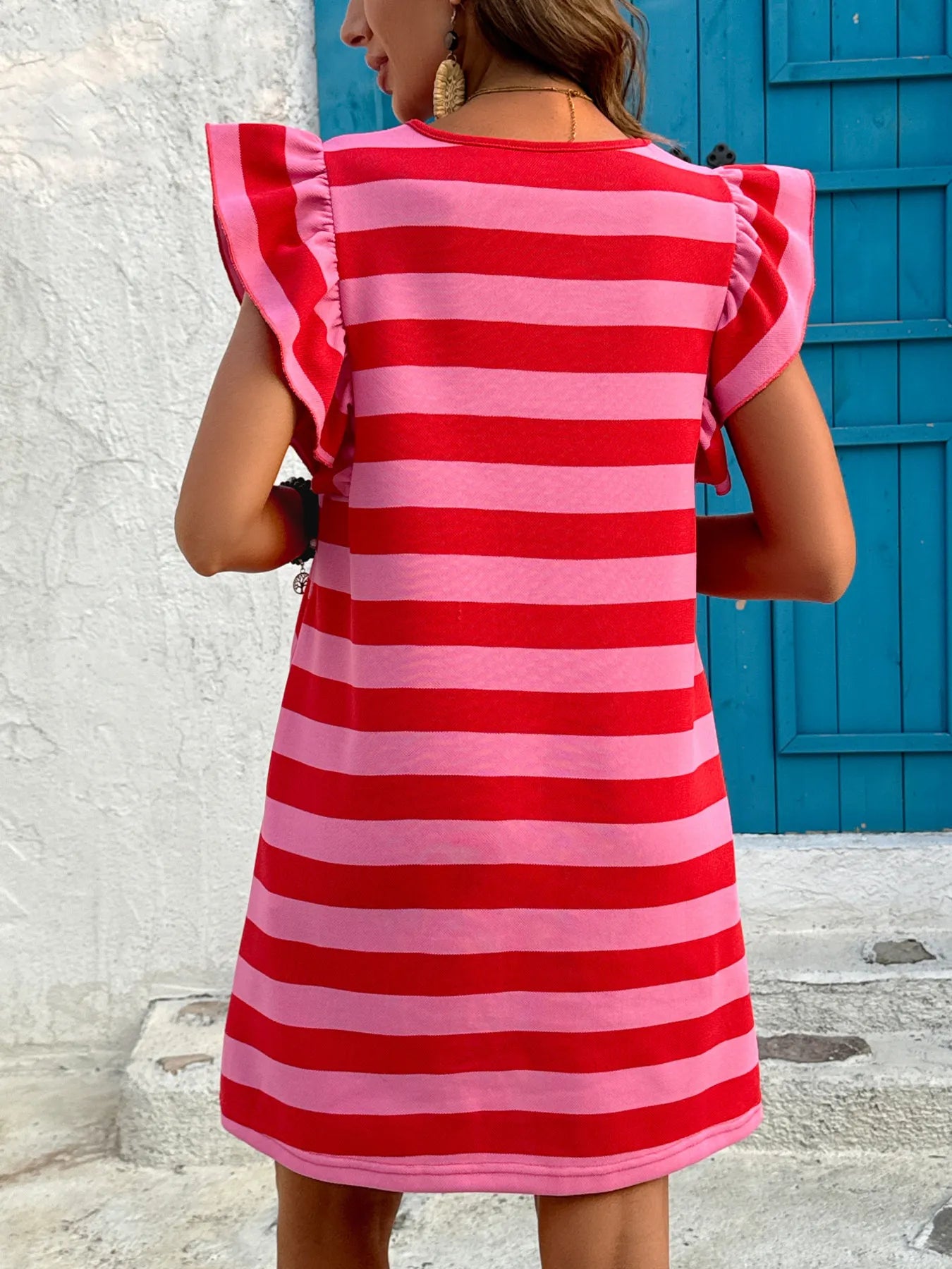 Striped Ruffle Sleeve Casual Summer Dress - Salt & Stone
