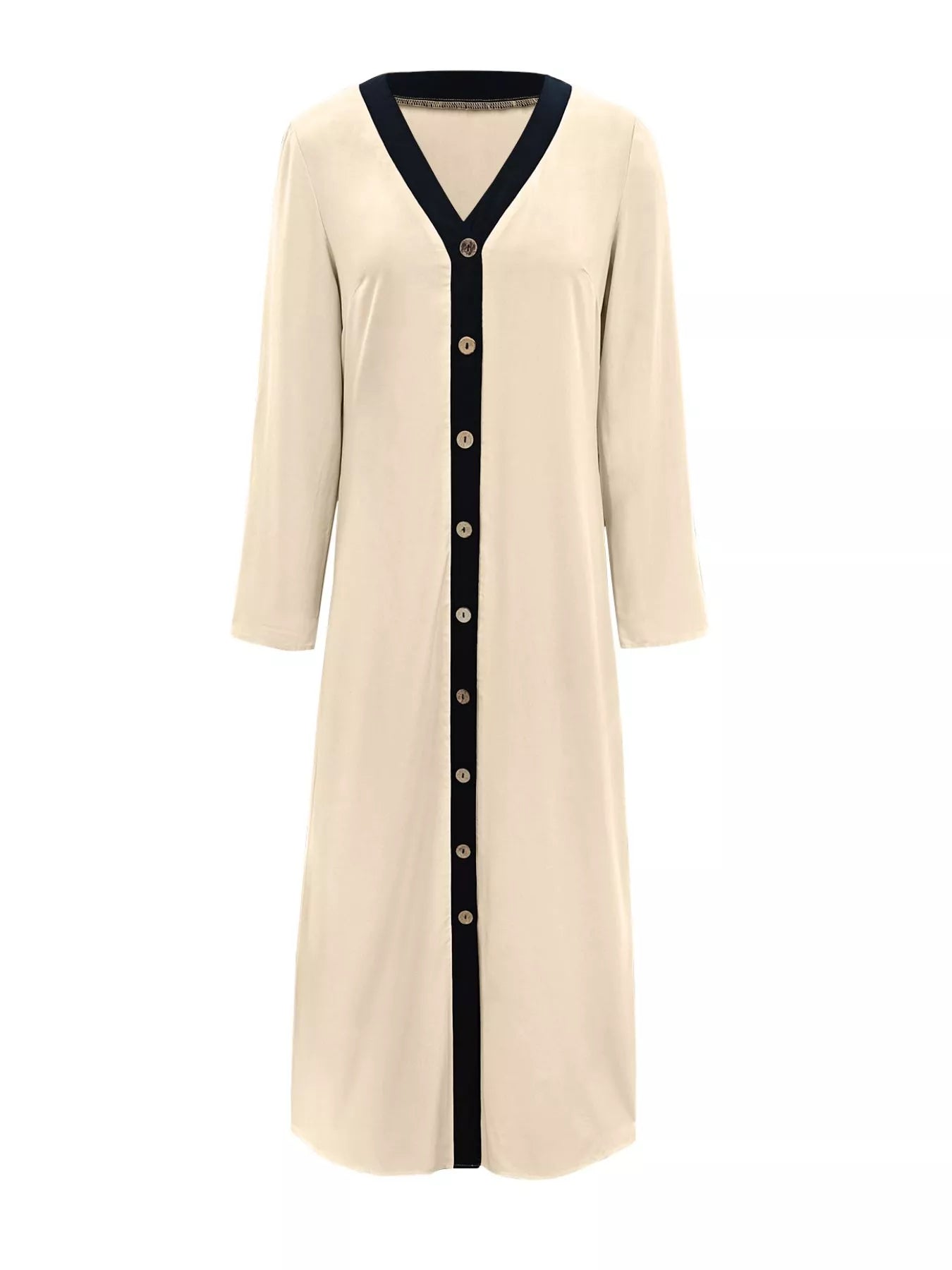 Contrast Trim Button - Down Midi Dress - Salt & Stone