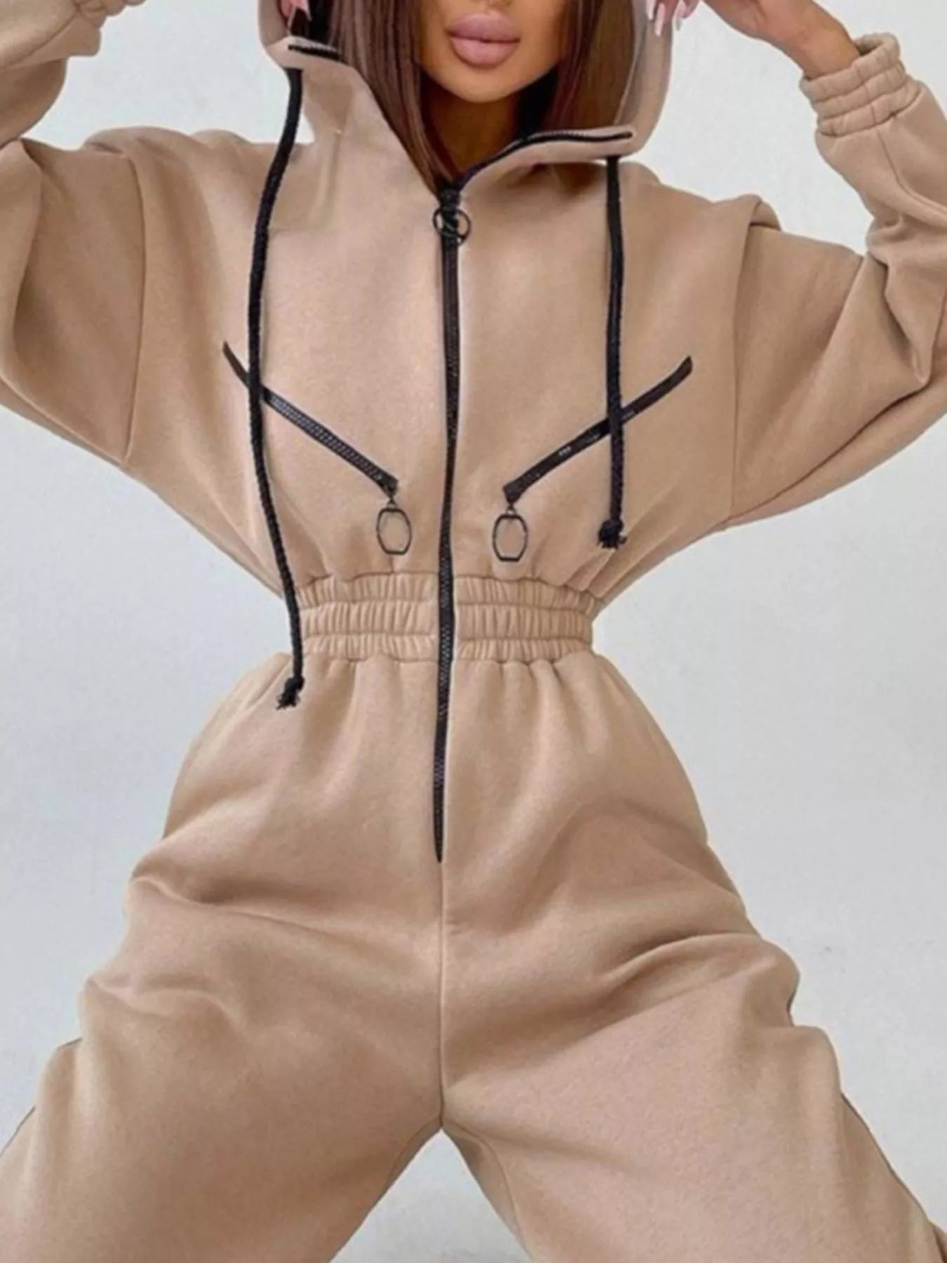 Hooded Zip - Up Long Sleeve Jumpsuit - Salt & Stone
