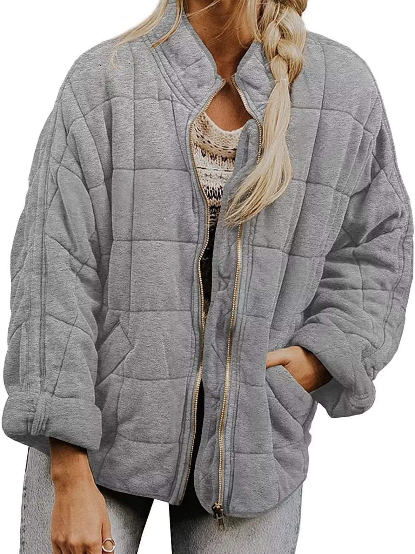 Full Size Zip Up Quilted Bomber Jacket Plus Size - Salt & Stone