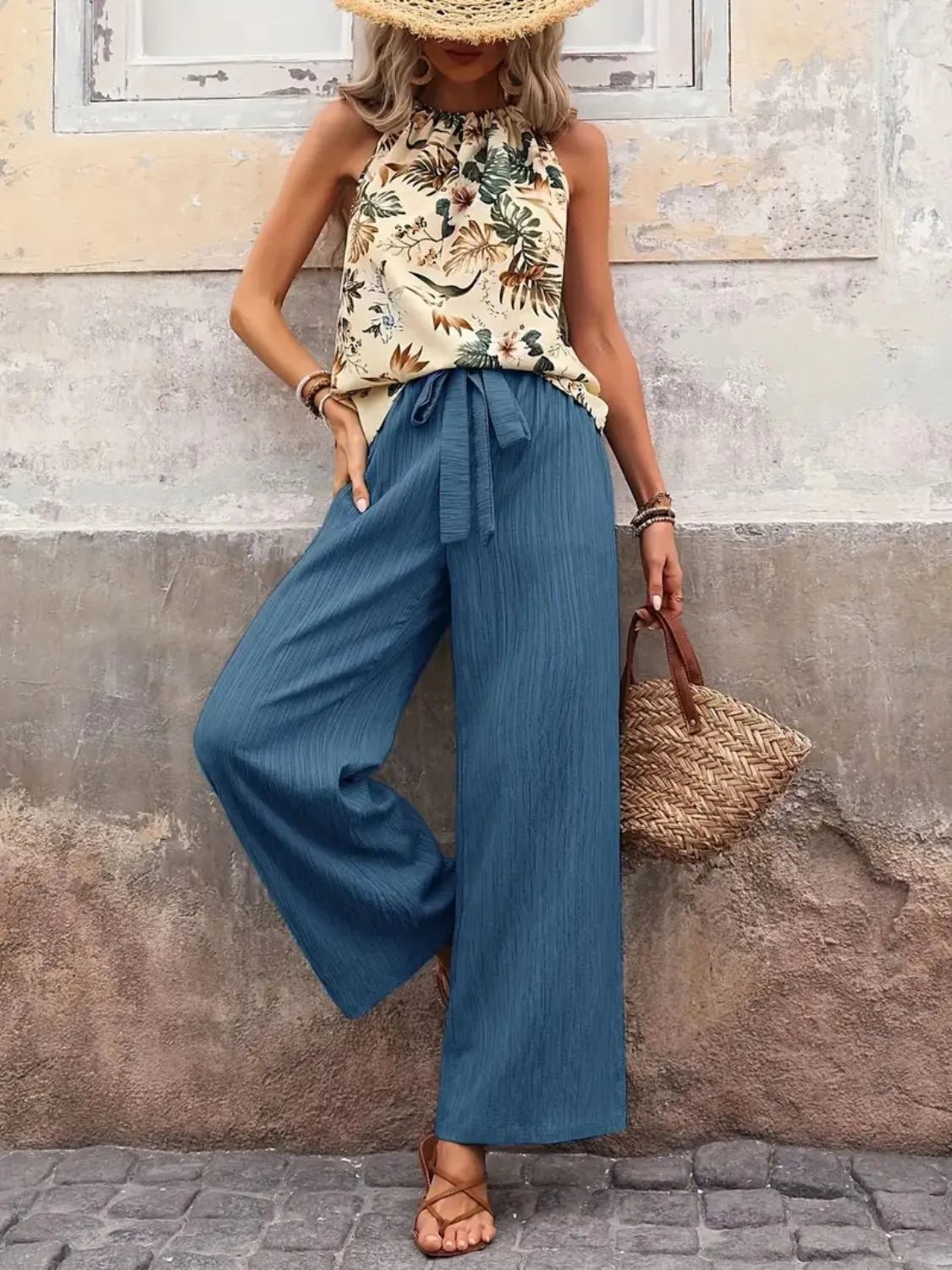 Printed Tank Top and Wide Leg Pants Set - Salt & Stone