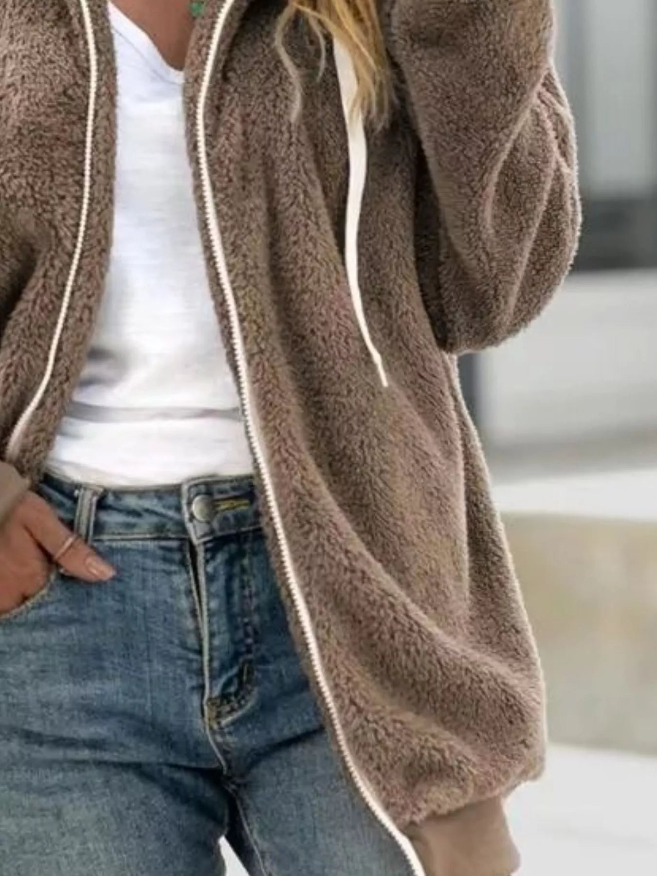 Full Size Cozy Fleece Zip - Up Hooded Jacket Plus Size - Salt & Stone