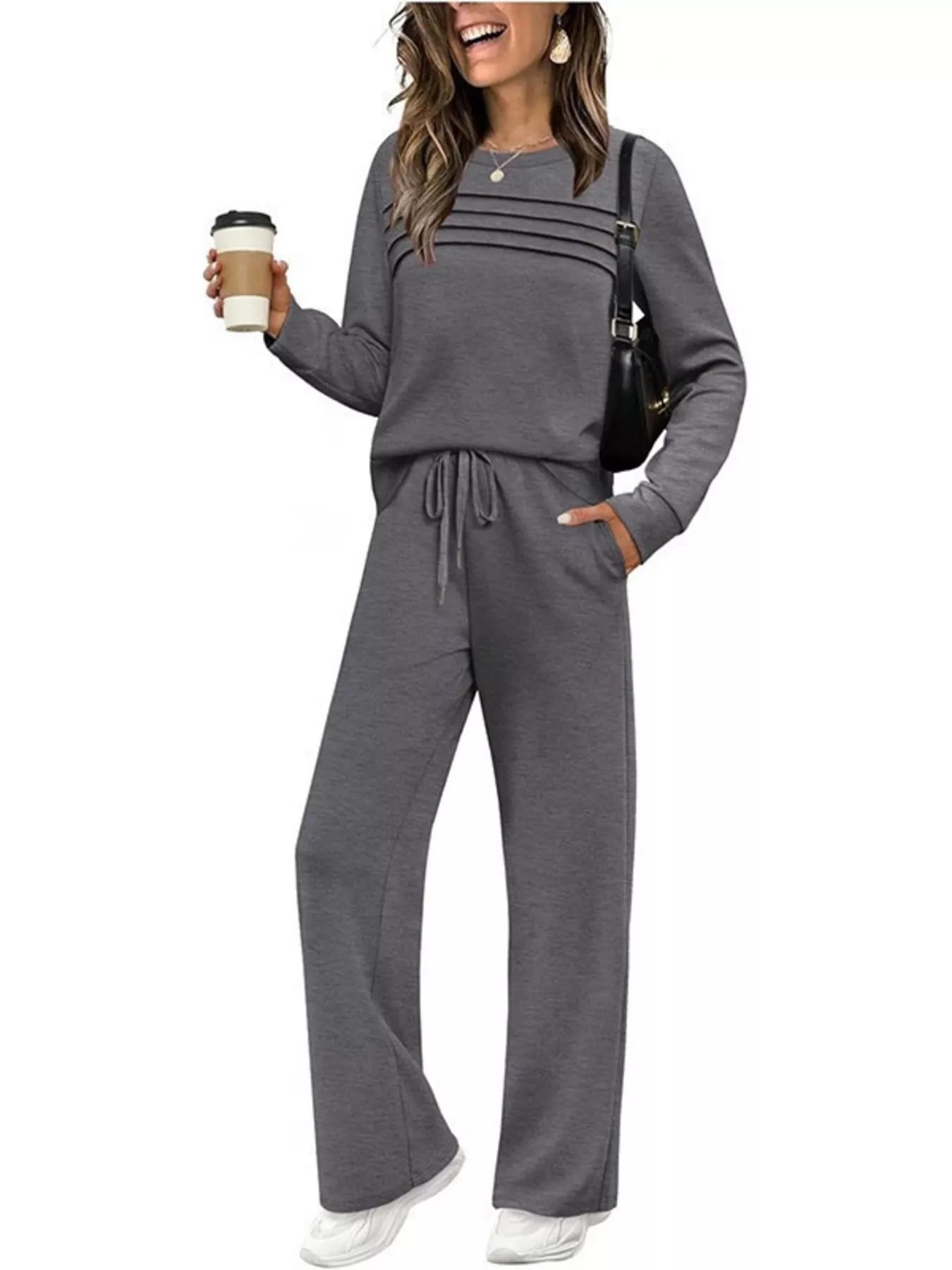 Full Size Long Sleeve Round Neck Top and Pants Set Plus Size - Salt & Stone