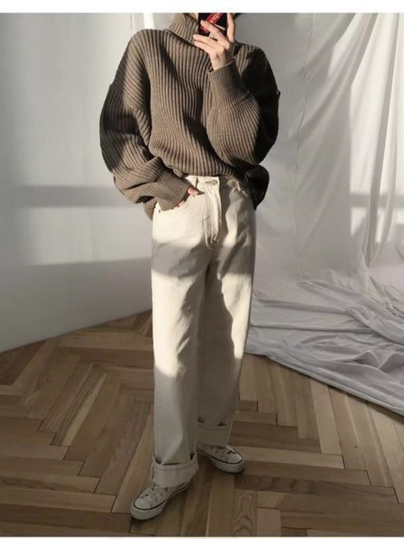 Full Size Oversized Turtleneck Ribbed Knit Sweater Plus Size - Salt & Stone