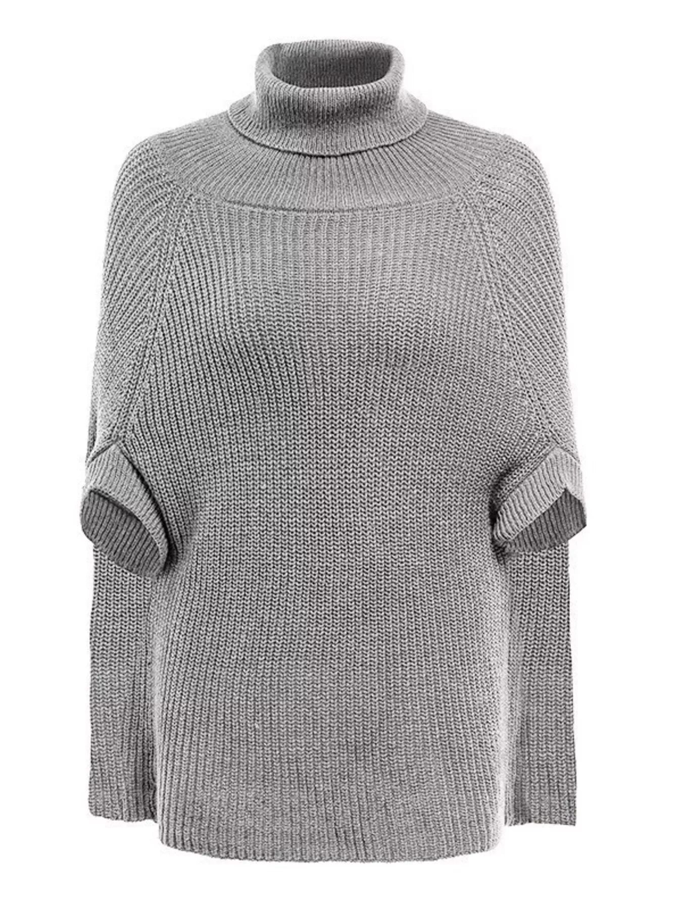 Full Size Turtleneck Knitted Cape Sweater Plus Size - Salt & Stone