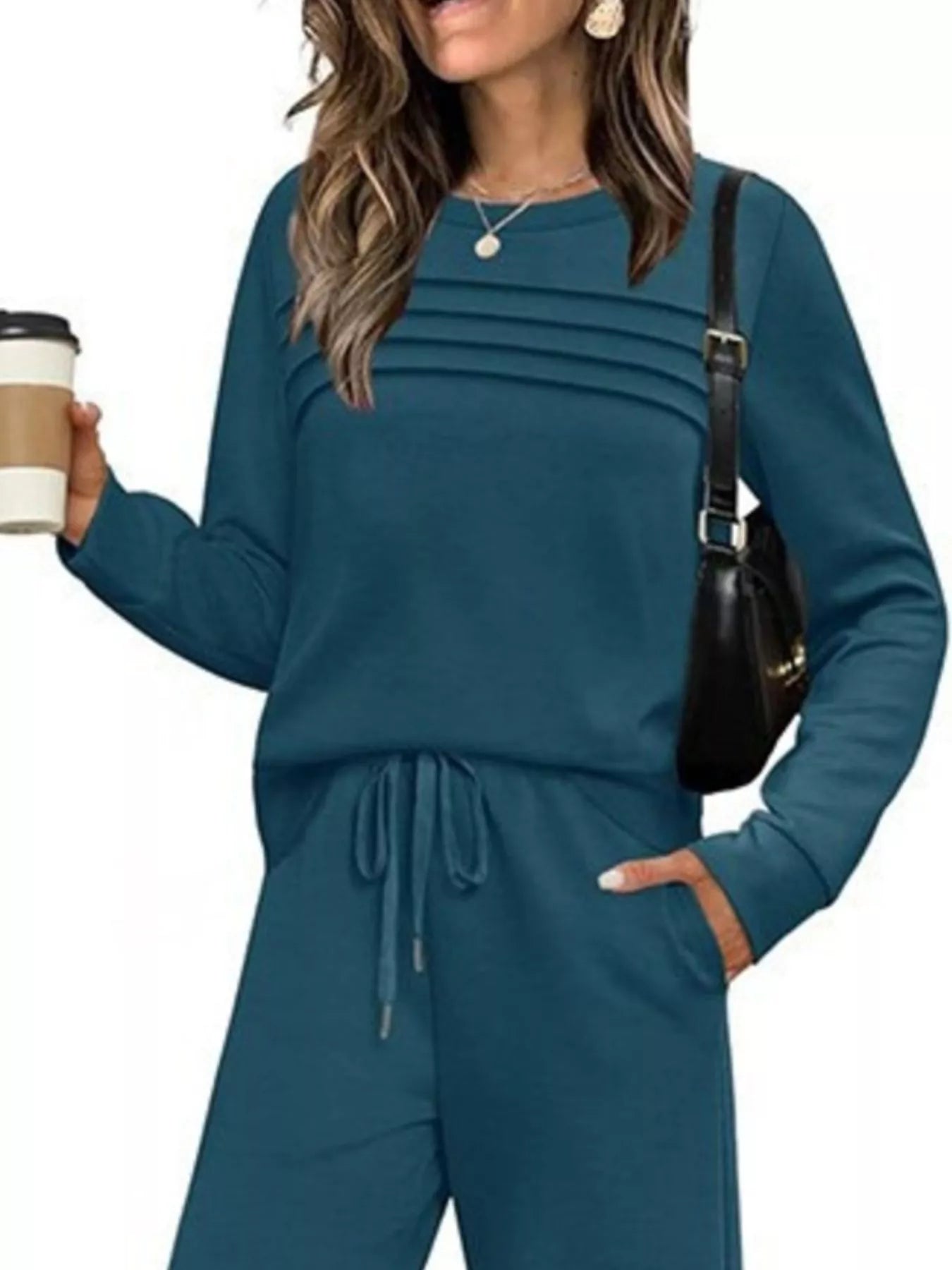 Full Size Long Sleeve Round Neck Top and Pants Set Plus Size - Salt & Stone