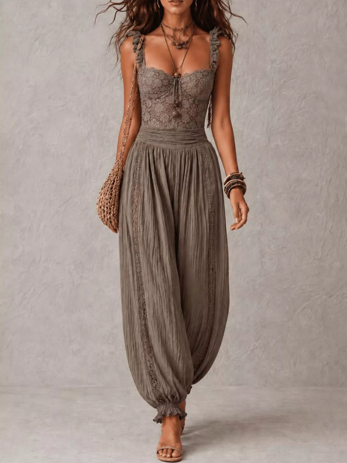 Boho Lace Corset Bodice Jumpsuit with Harem Pants - Salt & Stone