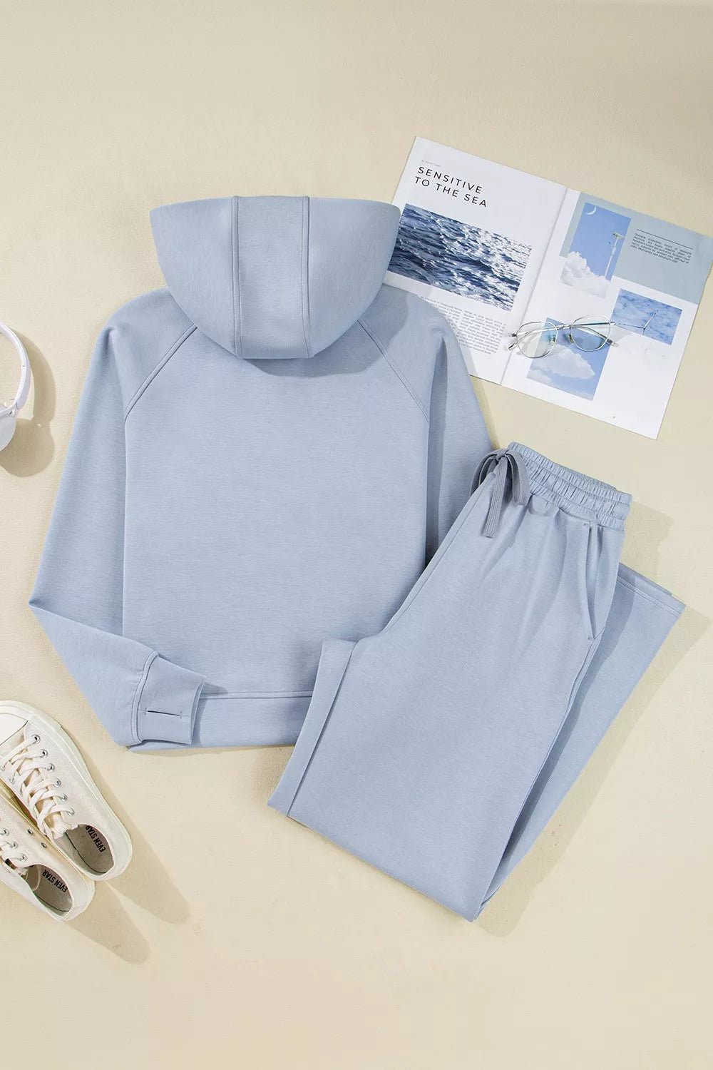Half Zip Thumbhole Sleeve Hoodie and Pants 2pcs Outfit - Salt & Stone