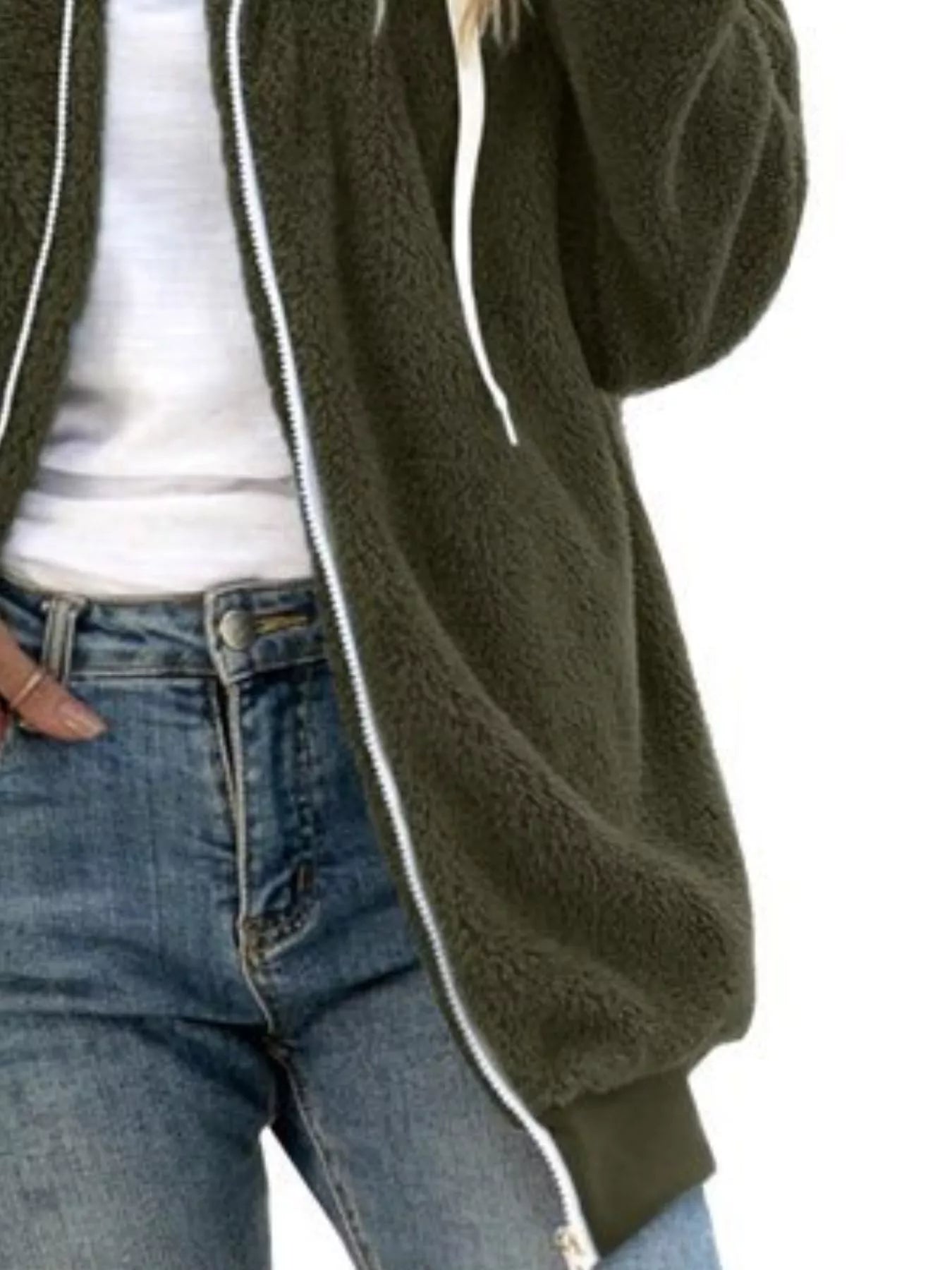 Full Size Cozy Fleece Zip - Up Hooded Jacket Plus Size - Salt & Stone