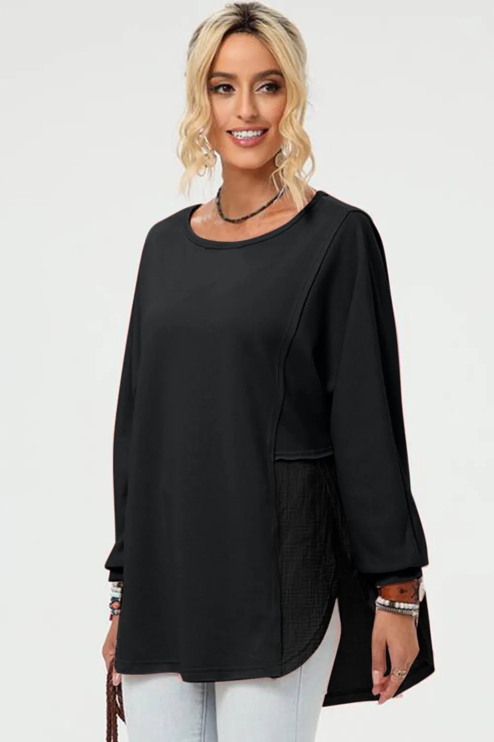 Double Take Full Size Long Sleeve High - Low T-Shirt - Salt & Stone