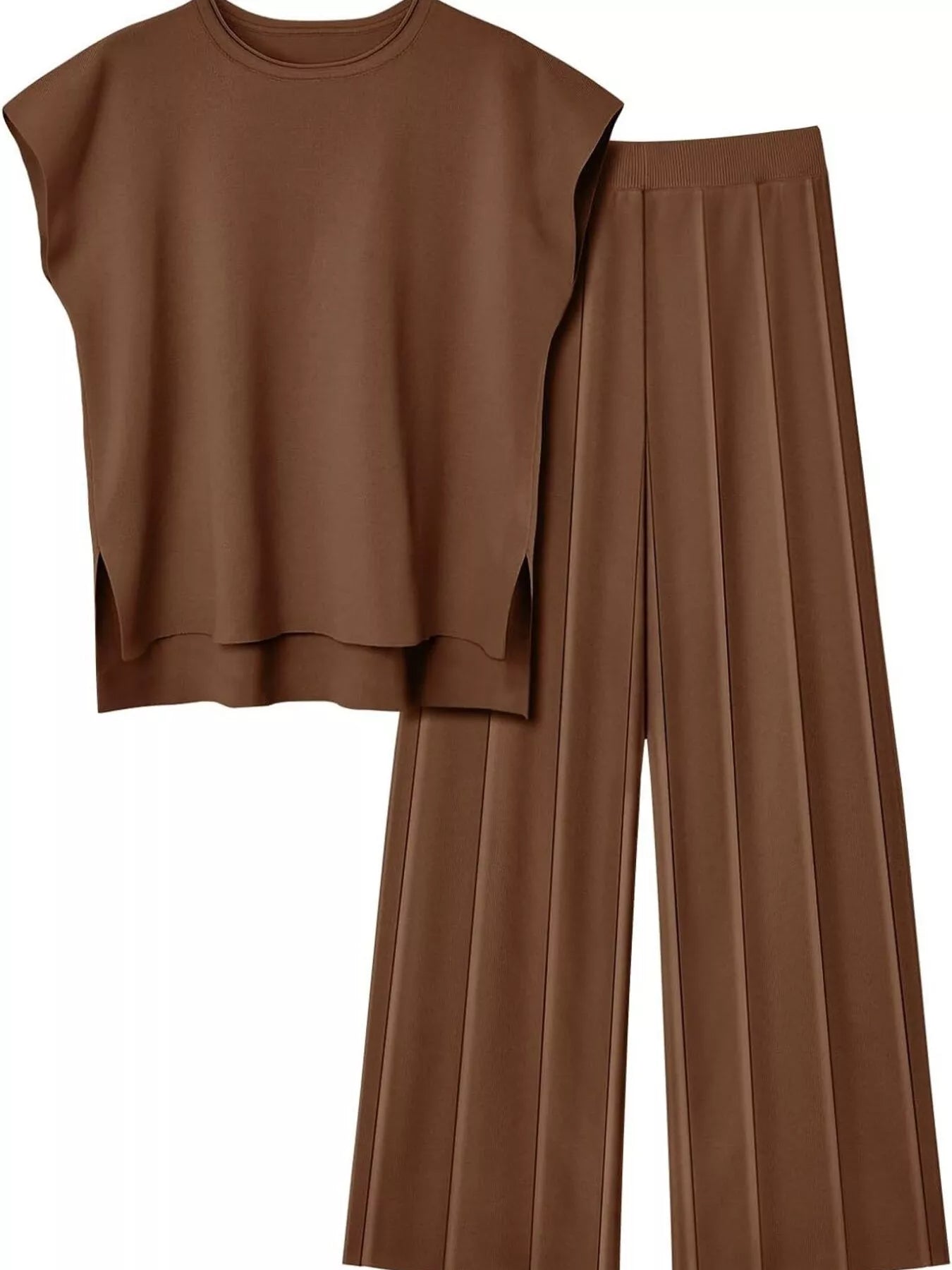 Casual Solid Color Cap Sleeve Top and Pants Knit Set - Salt & Stone