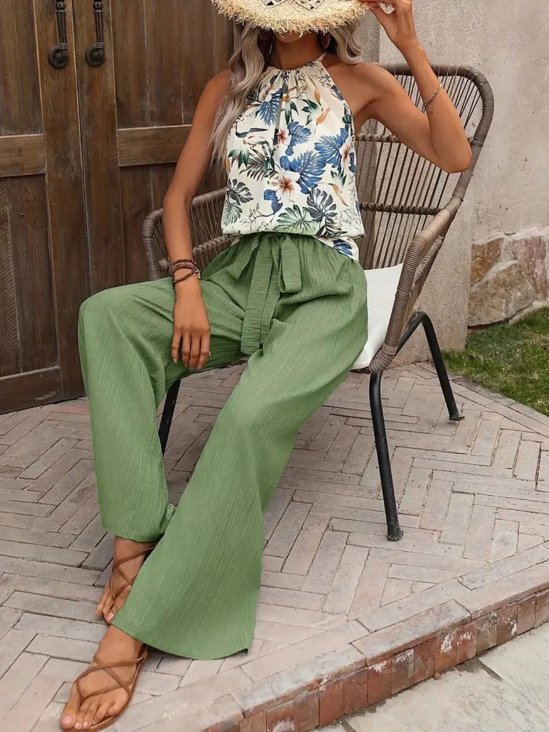 Printed Tank Top and Wide Leg Pants Set - Salt & Stone