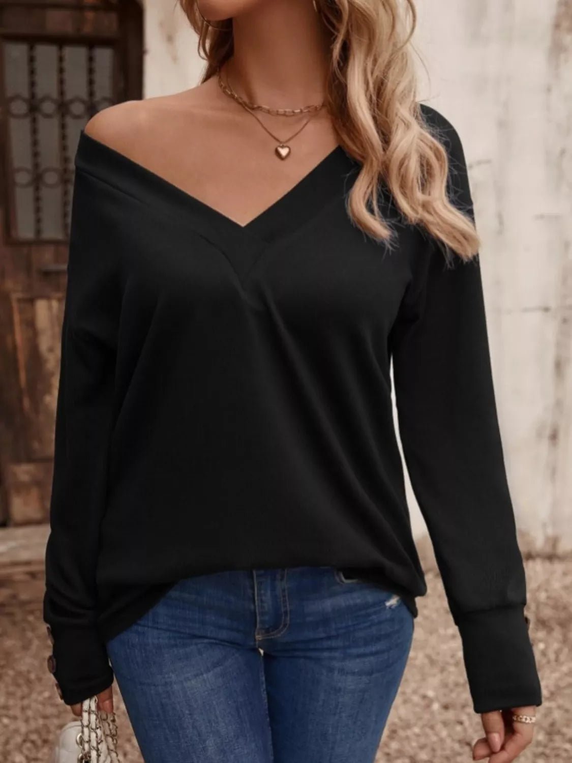 V - Neck Long Sleeve T-Shirt - Salt & Stone