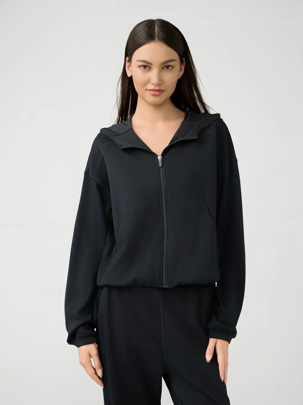 Millennia Zip Up Dropped Shouder Active Hooded - Salt & Stone