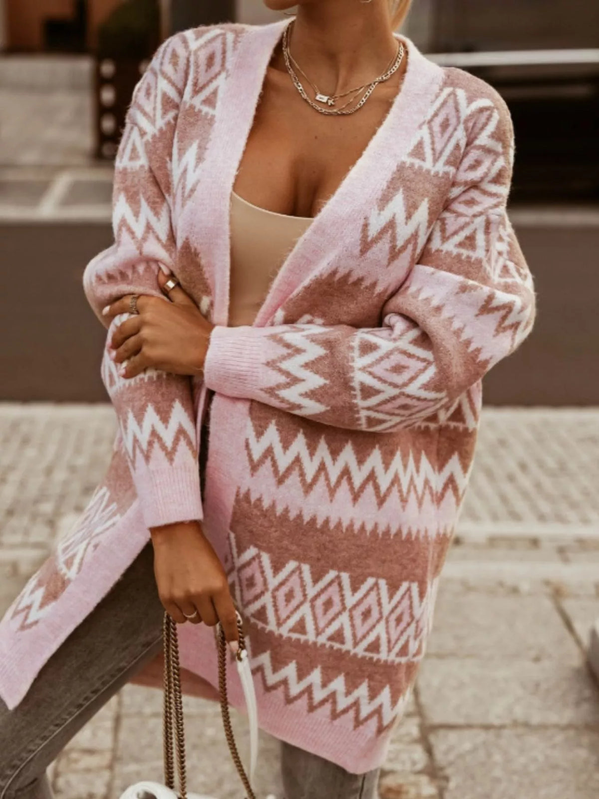 Geometric Pattern Open Front Cardigan - Salt & Stone