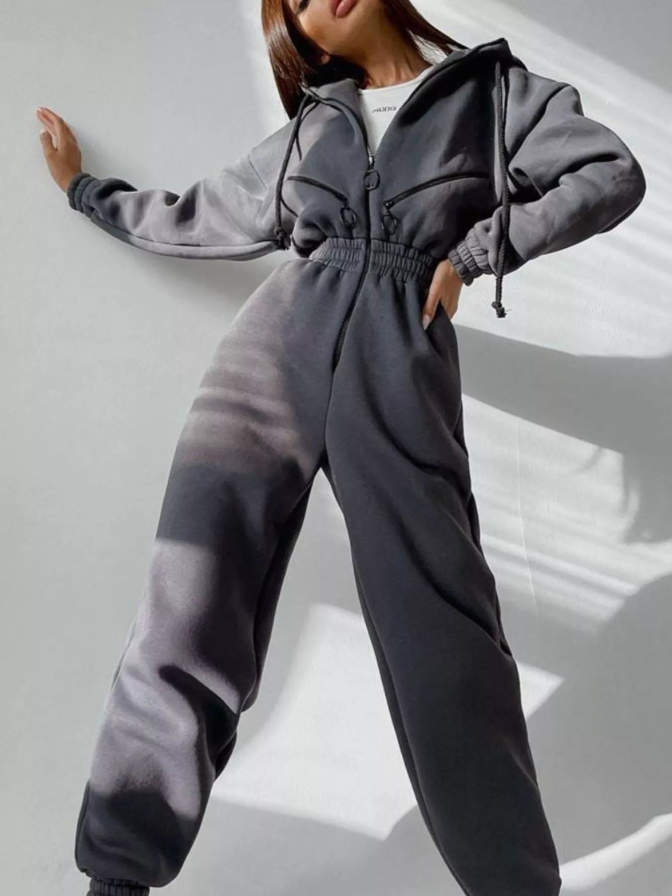 Hooded Zip - Up Long Sleeve Jumpsuit - Salt & Stone