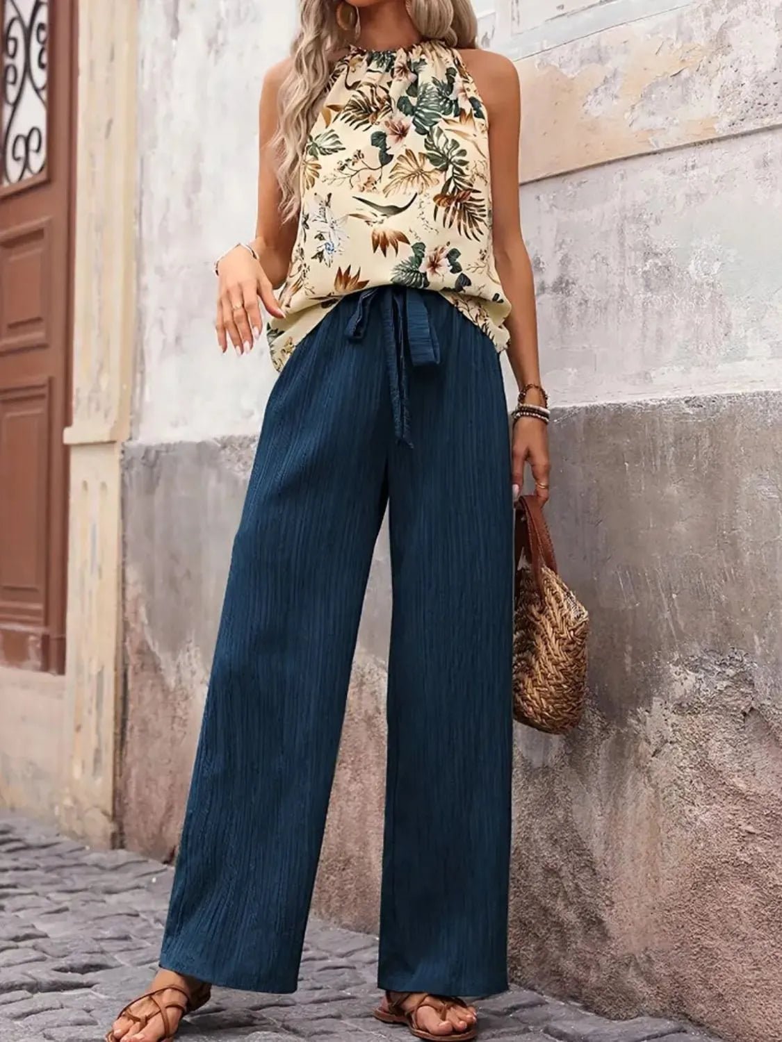 Printed Tank Top and Wide Leg Pants Set - Salt & Stone