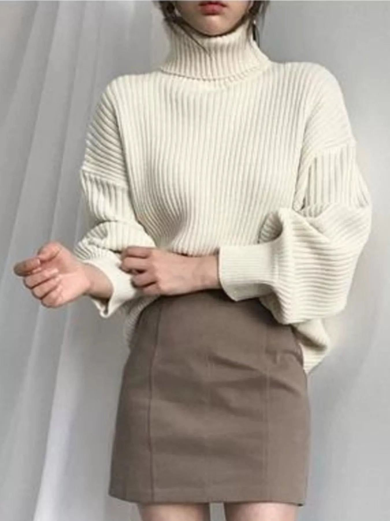 Full Size Oversized Turtleneck Ribbed Knit Sweater Plus Size - Salt & Stone