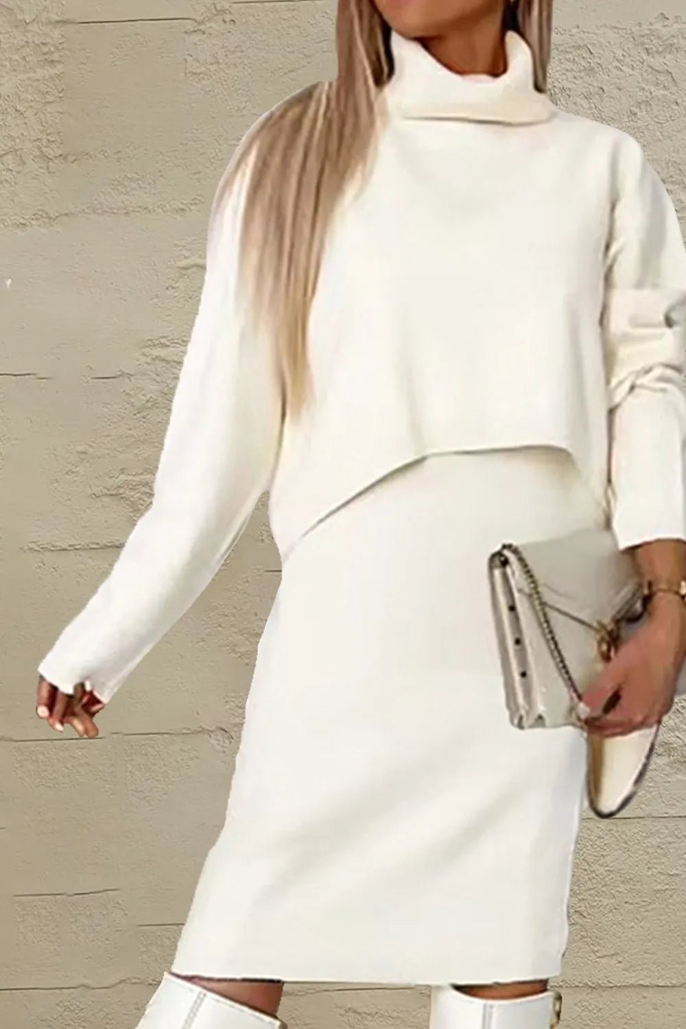 Turtleneck Dropped Shoulder Sweater and Dress Sweater Set - Salt & Stone