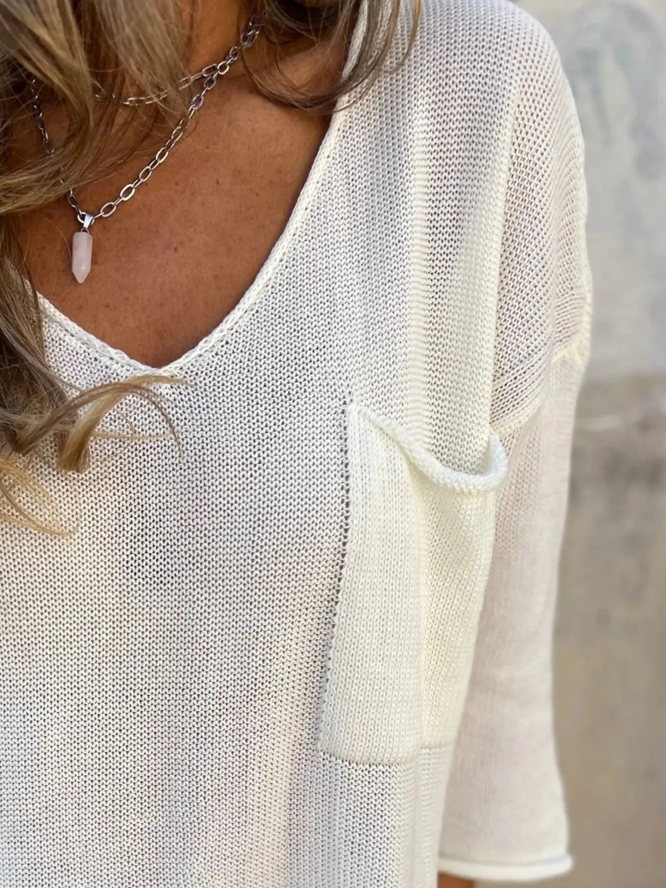 Full Size Casual V - Neck Knit Sweater Plus Size - Salt & Stone