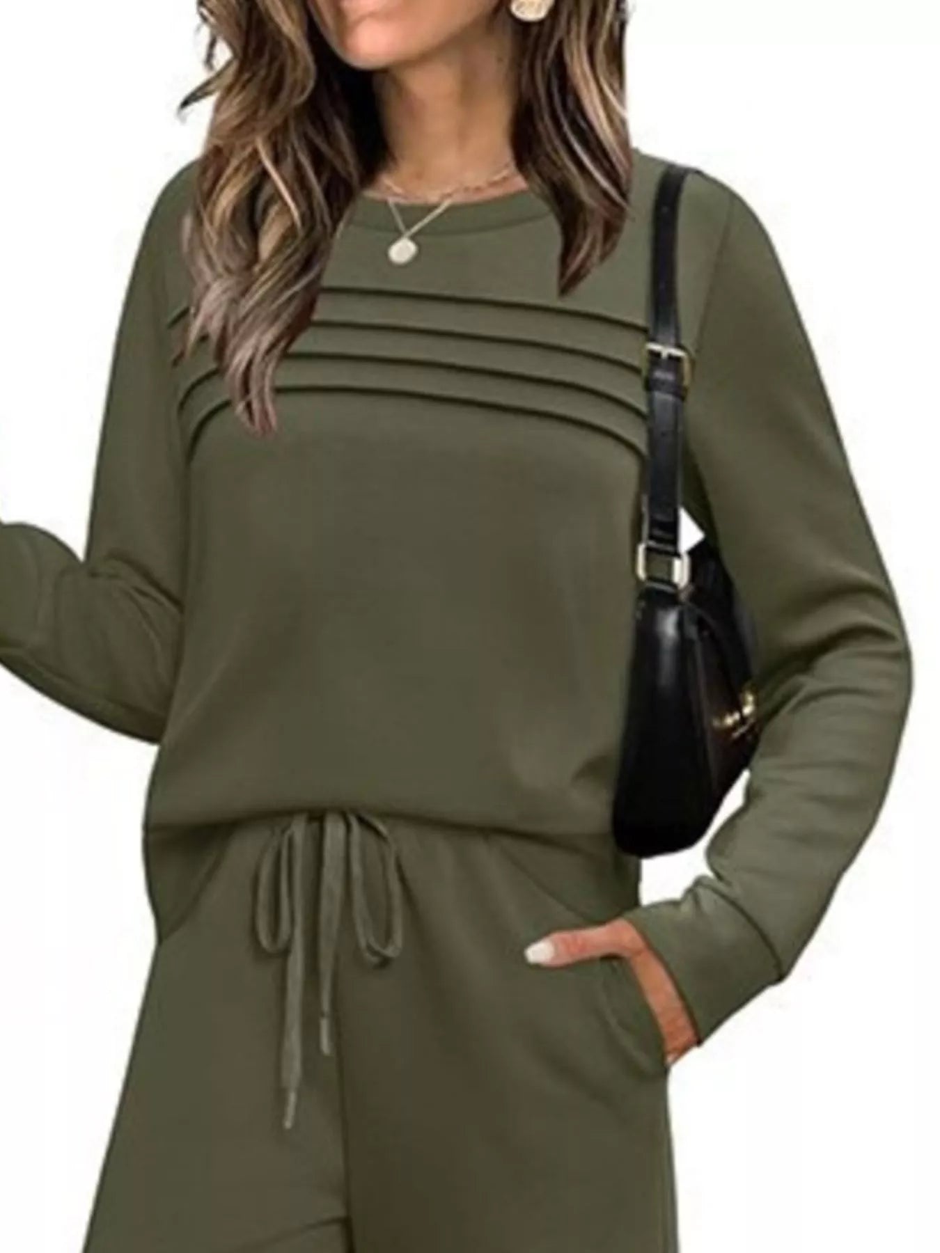 Full Size Long Sleeve Round Neck Top and Pants Set Plus Size - Salt & Stone