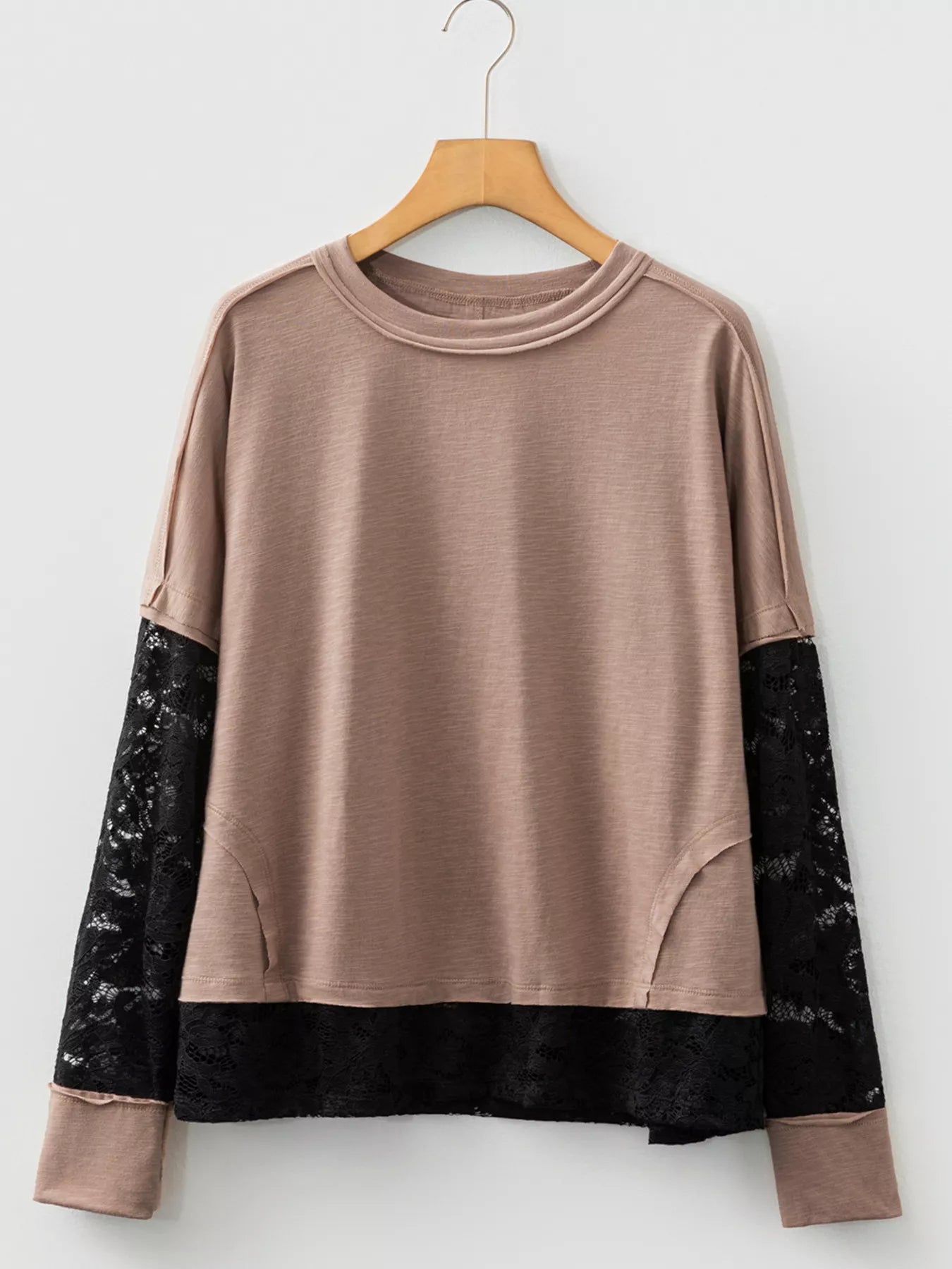 Sheer Lace Patchwork Casual Long Sleeve Tee - Salt & Stone