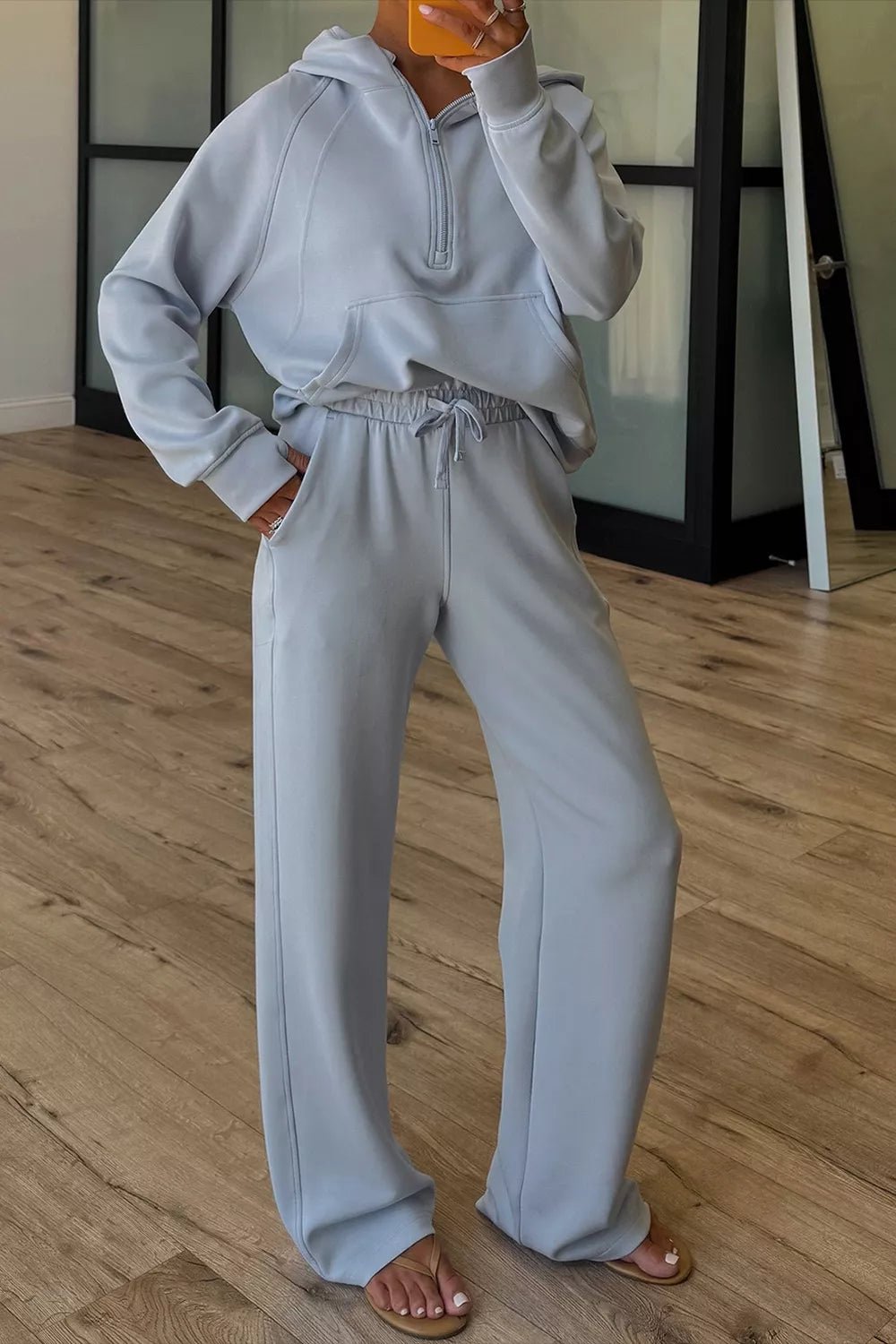 Half Zip Thumbhole Sleeve Hoodie and Pants 2pcs Outfit - Salt & Stone