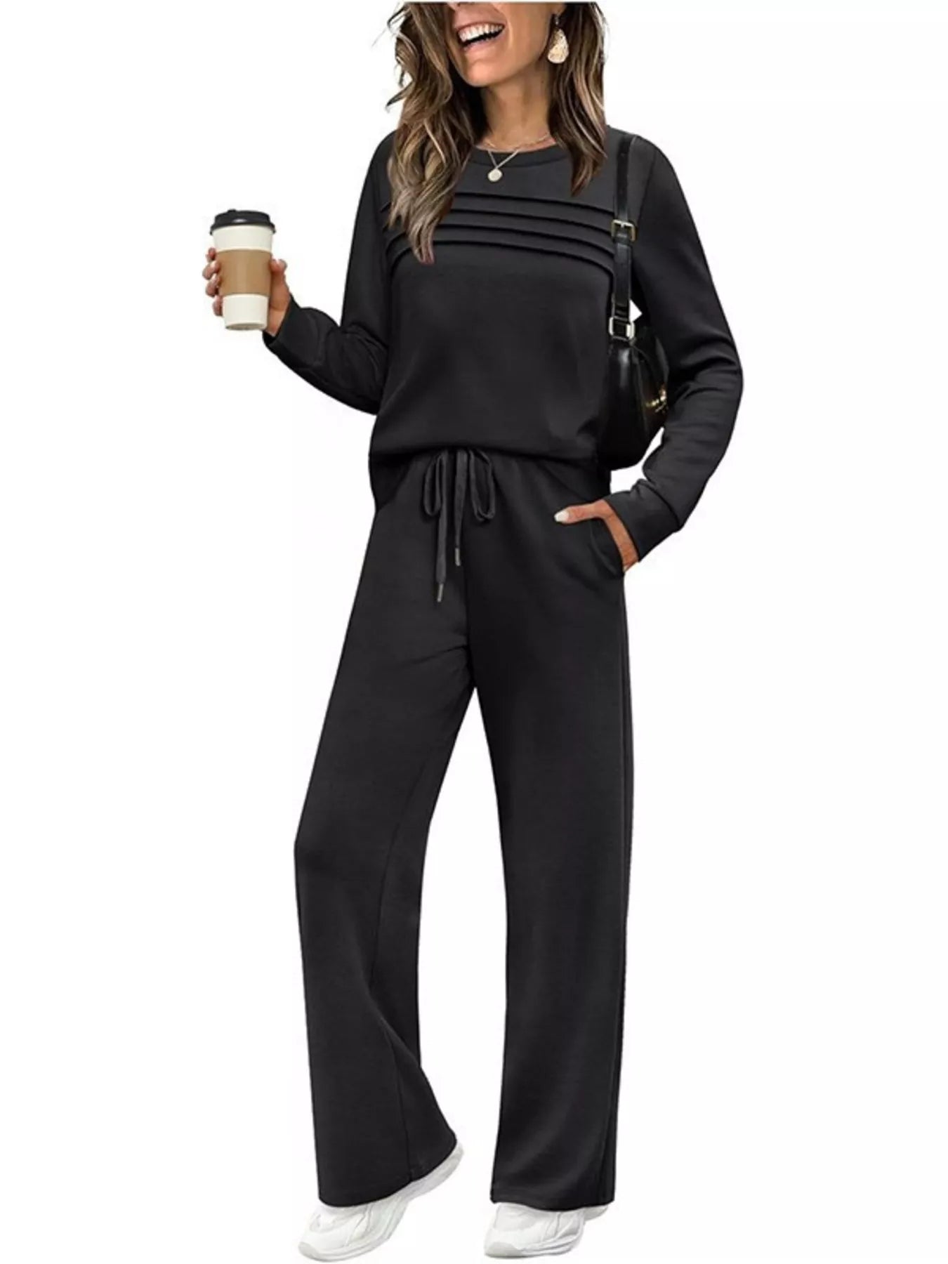 Full Size Long Sleeve Round Neck Top and Pants Set Plus Size - Salt & Stone